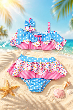 Beniizle Dondurma Desenli Kız Çocuk Bikini Takımı