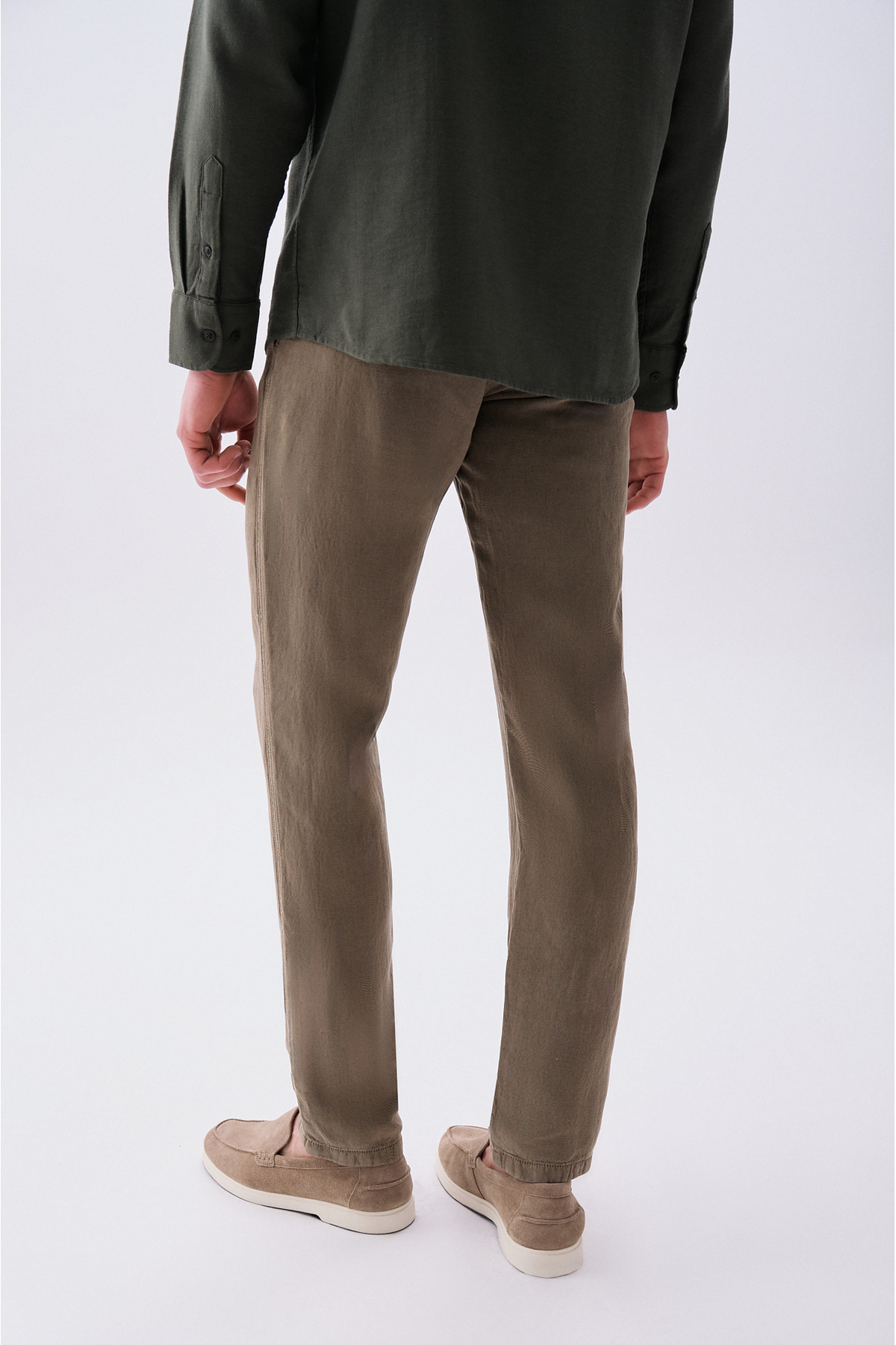 Erkek Kahverengi Keten Karışımlı Straight Fit Pantolon — قهوه‌ای 1267373 — تصویر 5 از 7