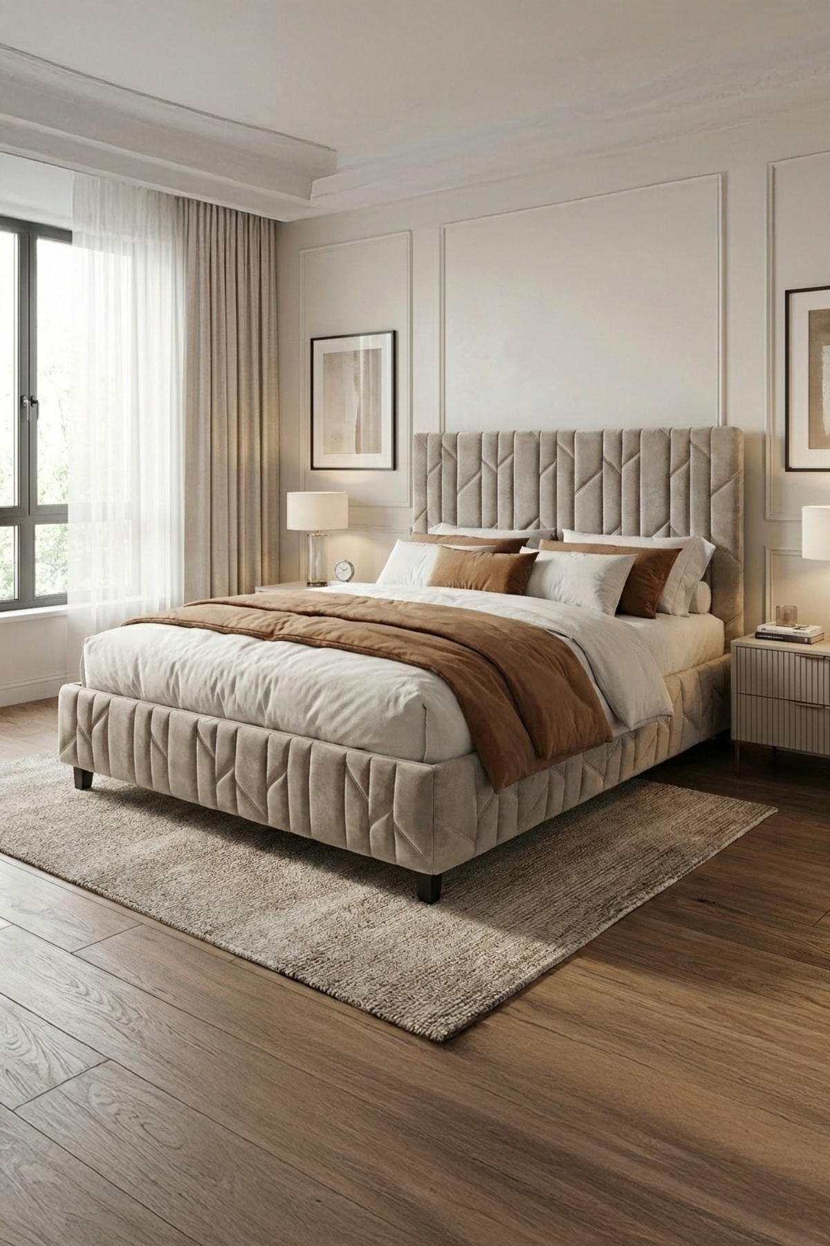 HESTİA Disassembled Metal Base with Replaceable Fabric +Headboard (Bed and Accessories Not Included)