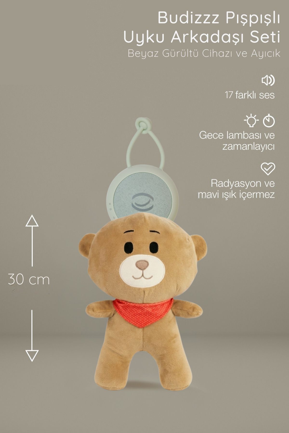 Budizzz White Noise Device | Baby Sleeping Friend Red Scarf Teddy Bear