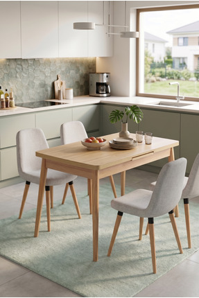 VİLİNZE Tosya Sandalye Avanos Ahşap MDF Açılır Mutfak Masası Takımı - 70x120+...