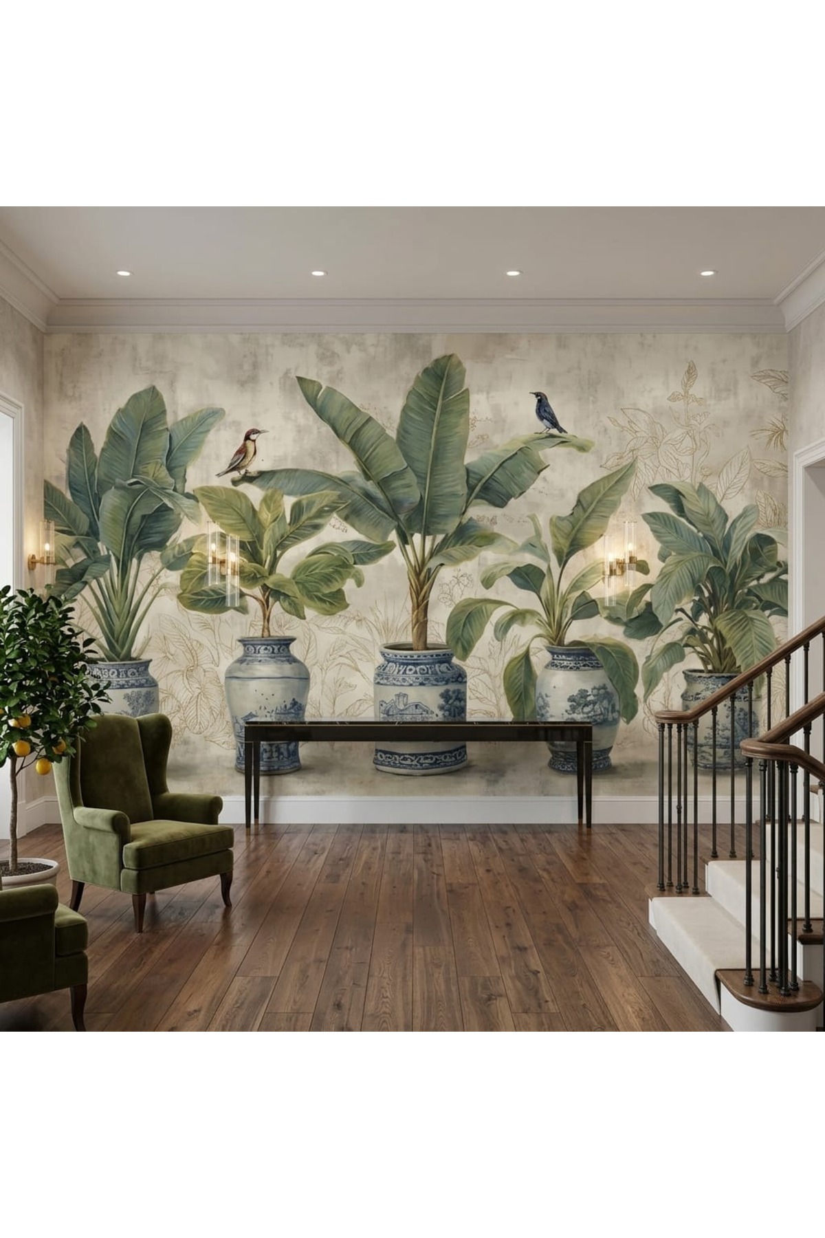 Tropical Plants 5 Potted Wallpapers. Textile One Piece Wallpapers
