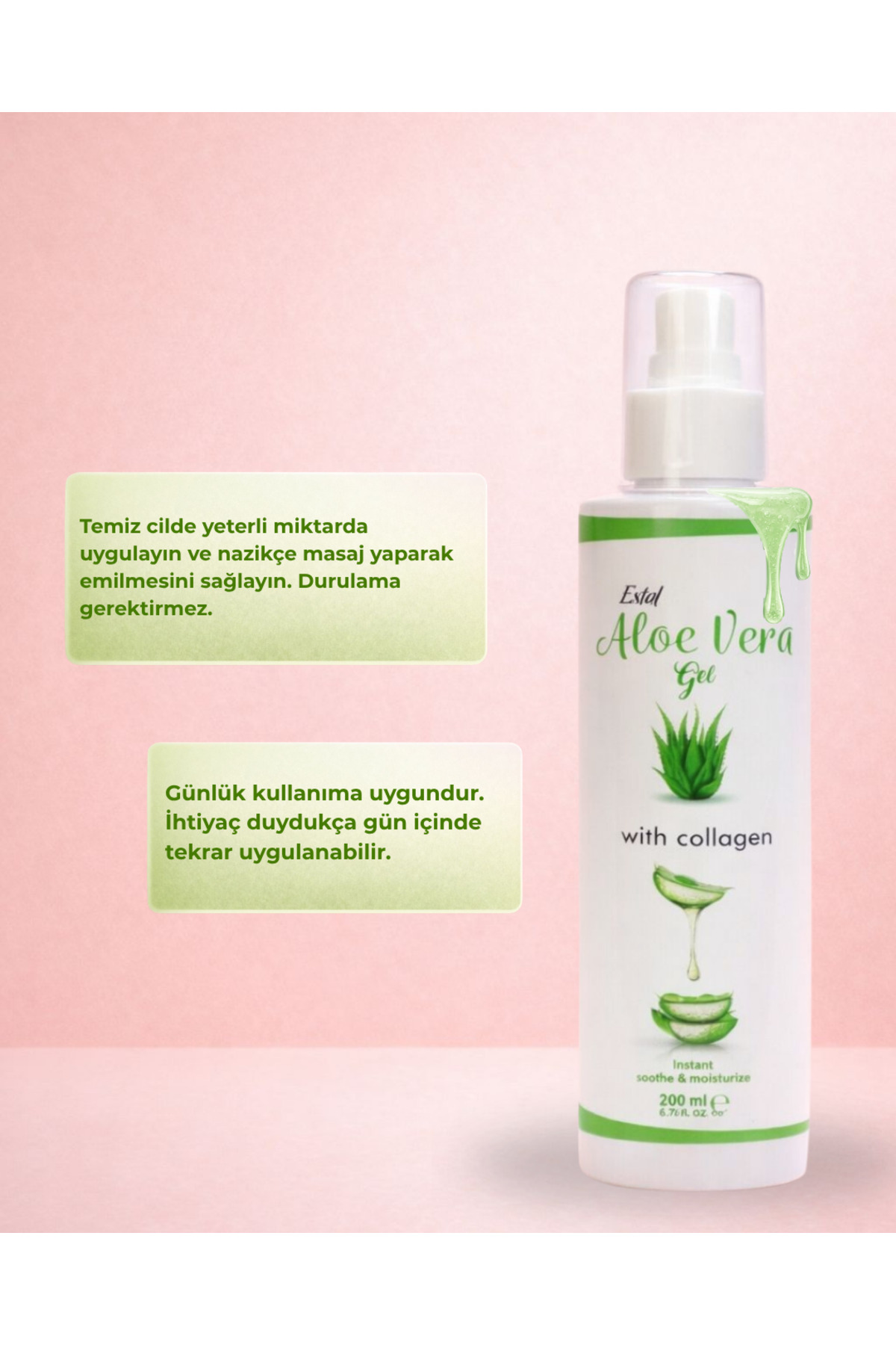 Aloe Vera Jel Güneş Sonrası Nemlendirici Yatıştırıcı Kolajen Destekli Formül 200 ml — PNTALOEVERAJEL200ML — تصویر 5 از 5