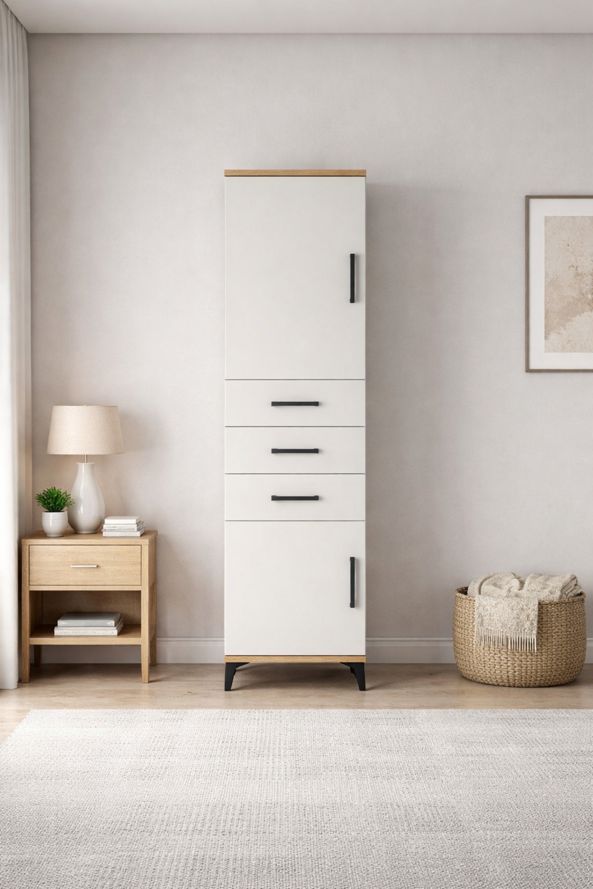 Hyperion Cabinet 3 Shelves 3 Drawers 2 Lids 44x44x195 Pine-Moonstone