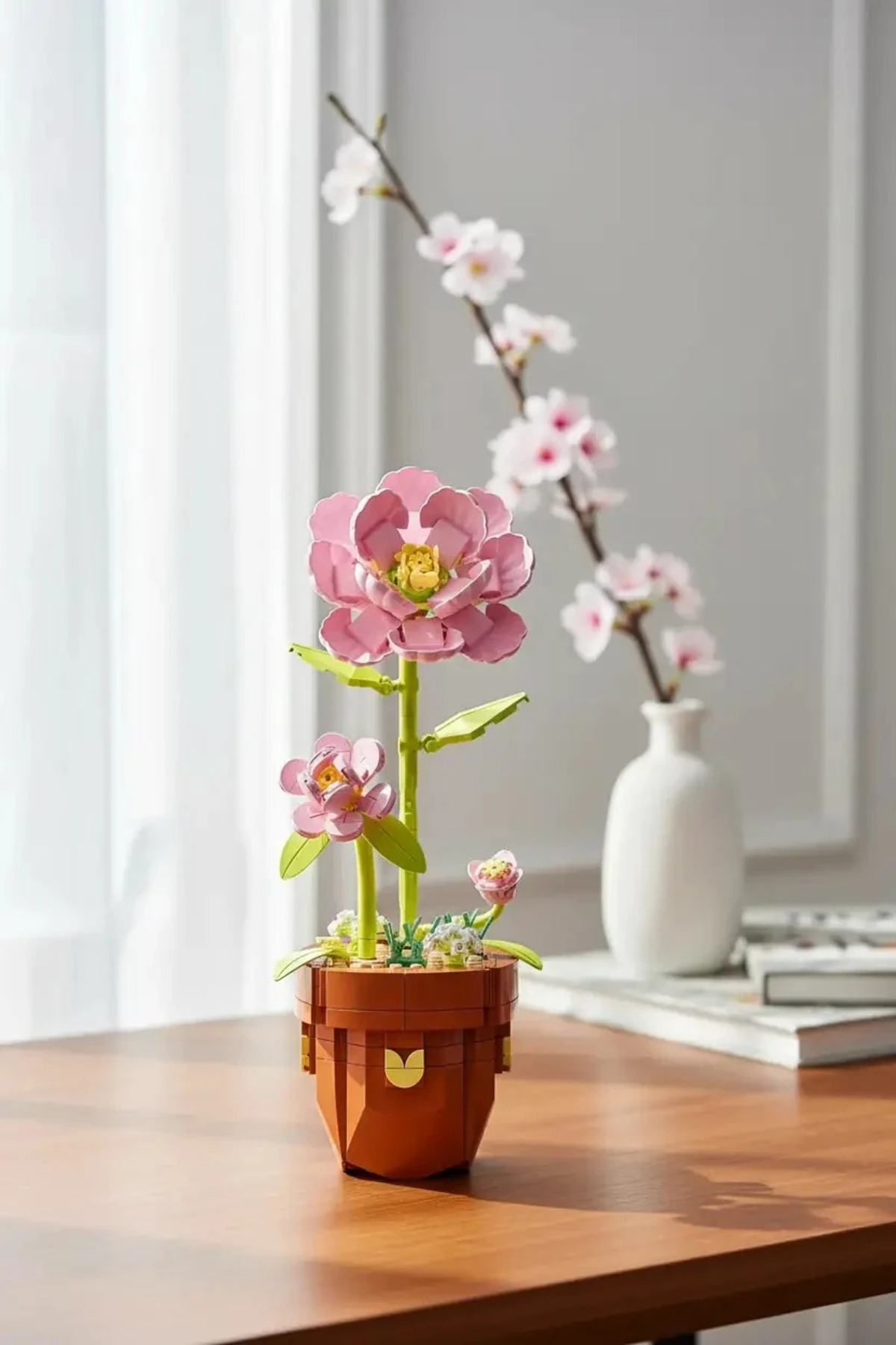 DOSTOYS Pembe Japon Gülü Dekoratif Oyun Bloğu – Saksılı