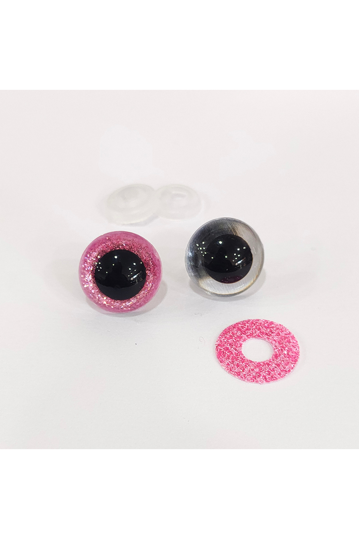 Amigurumi 18 Mm Colored Glitter Eye with Screw - Pink - 10 Pcs (5 Pairs) Locked Eyes