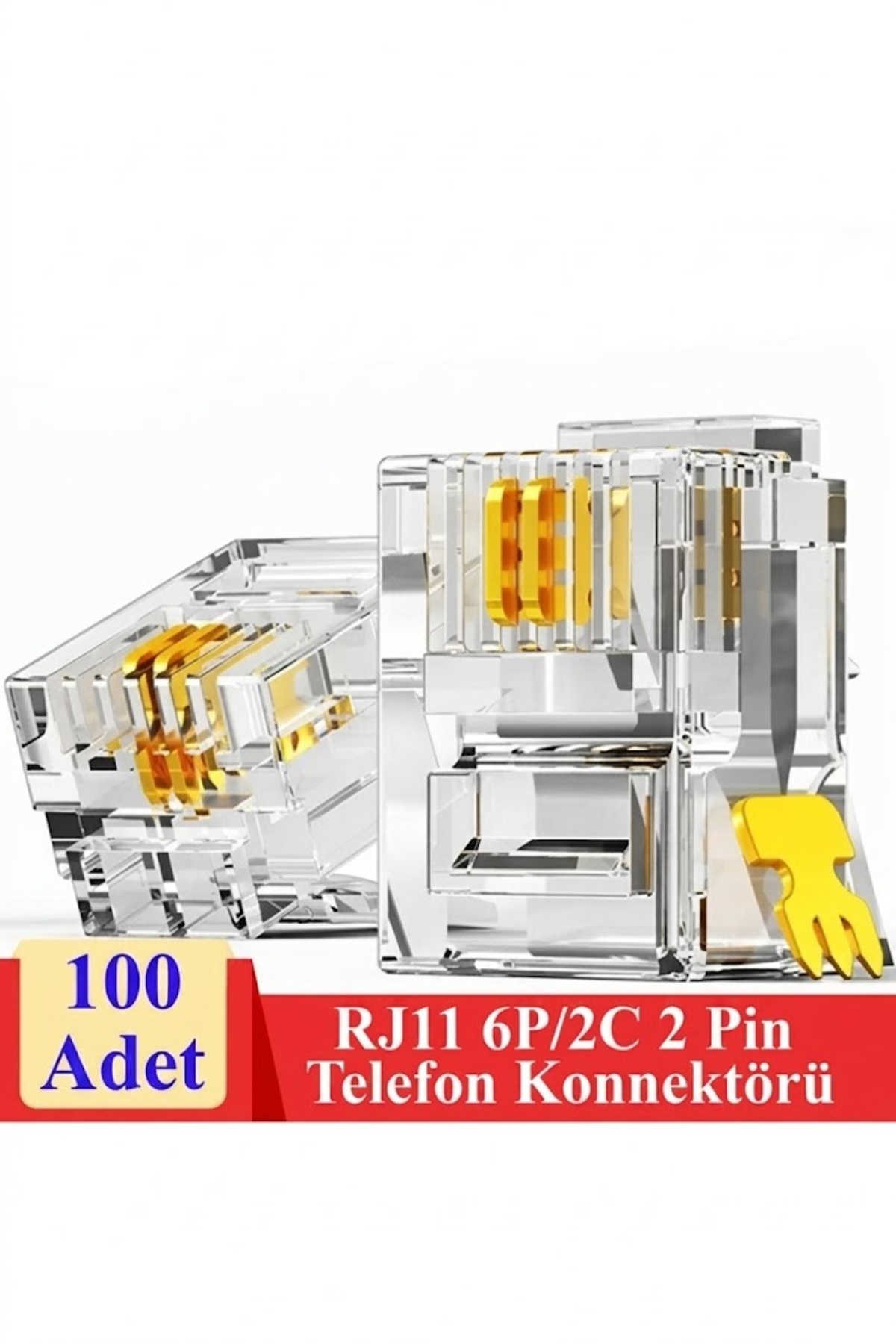 100 Adet Rj11 2pin Jak 6p2c 2 Pinli Plug Altın Kaplama 2 Çekirdek Telefon Kablosu Için Konnektör