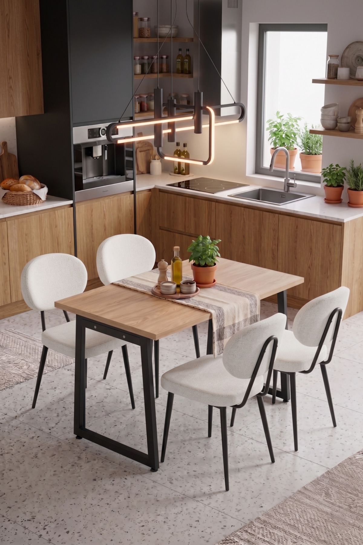 Sea Chair Biga MDF Fixed Metal Leg Kitchen Table Set - 70x120 cm