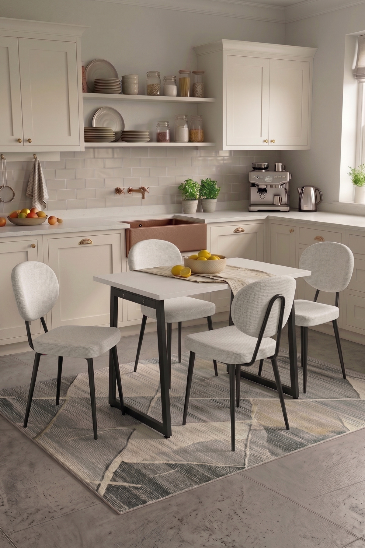 Sea Chair Biga MDF Fixed Metal Leg Kitchen Table Set - 70x120 cm