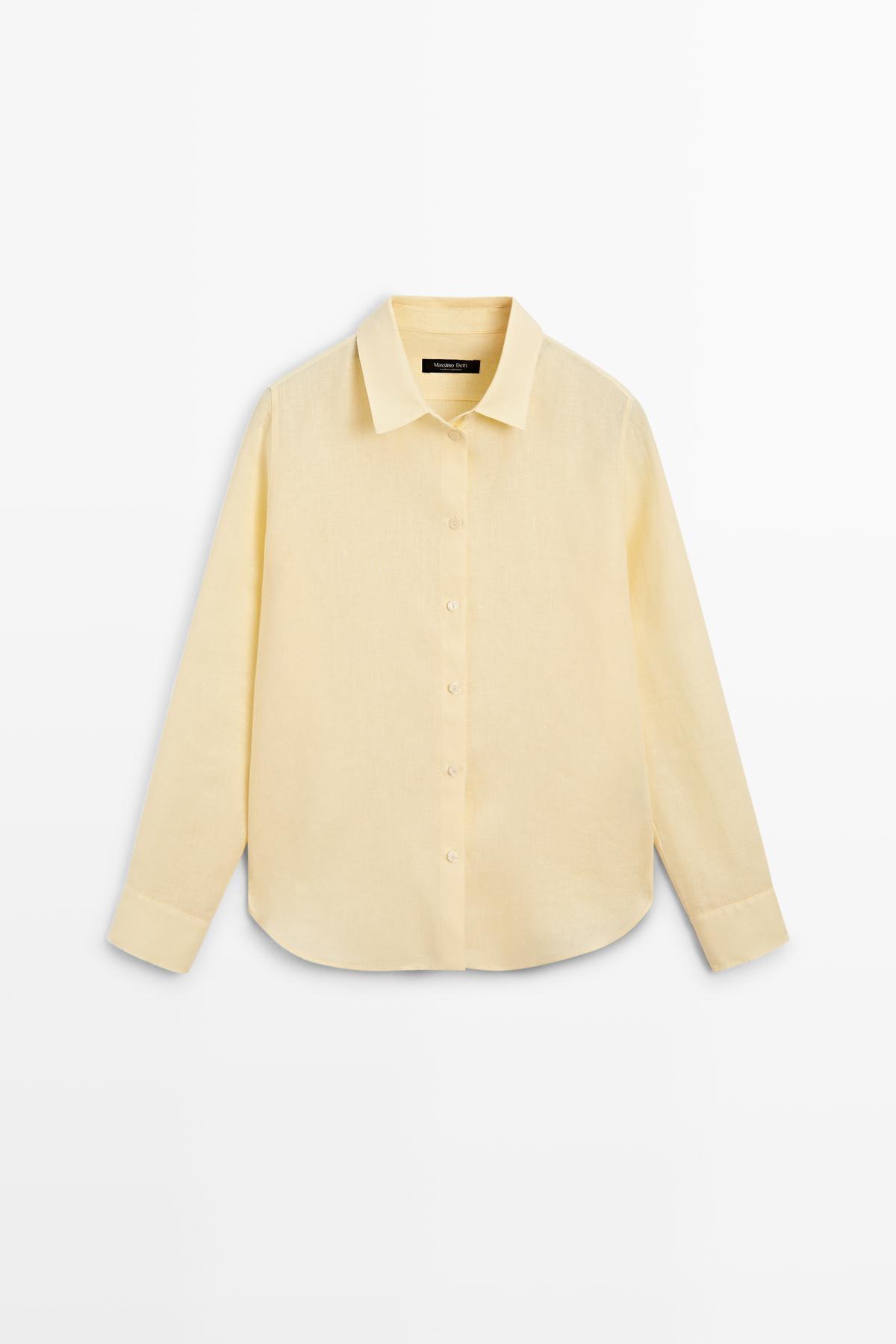 Massimo Dutti  Dökümlü %100 keten gömlek - Görsel 5