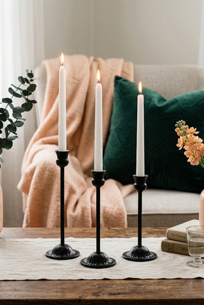 AA HomeLight 3'lü Siyah Şamdan Üçlü Mumluk Takımı Dekoratif Ev Aksesuarı Pasl...