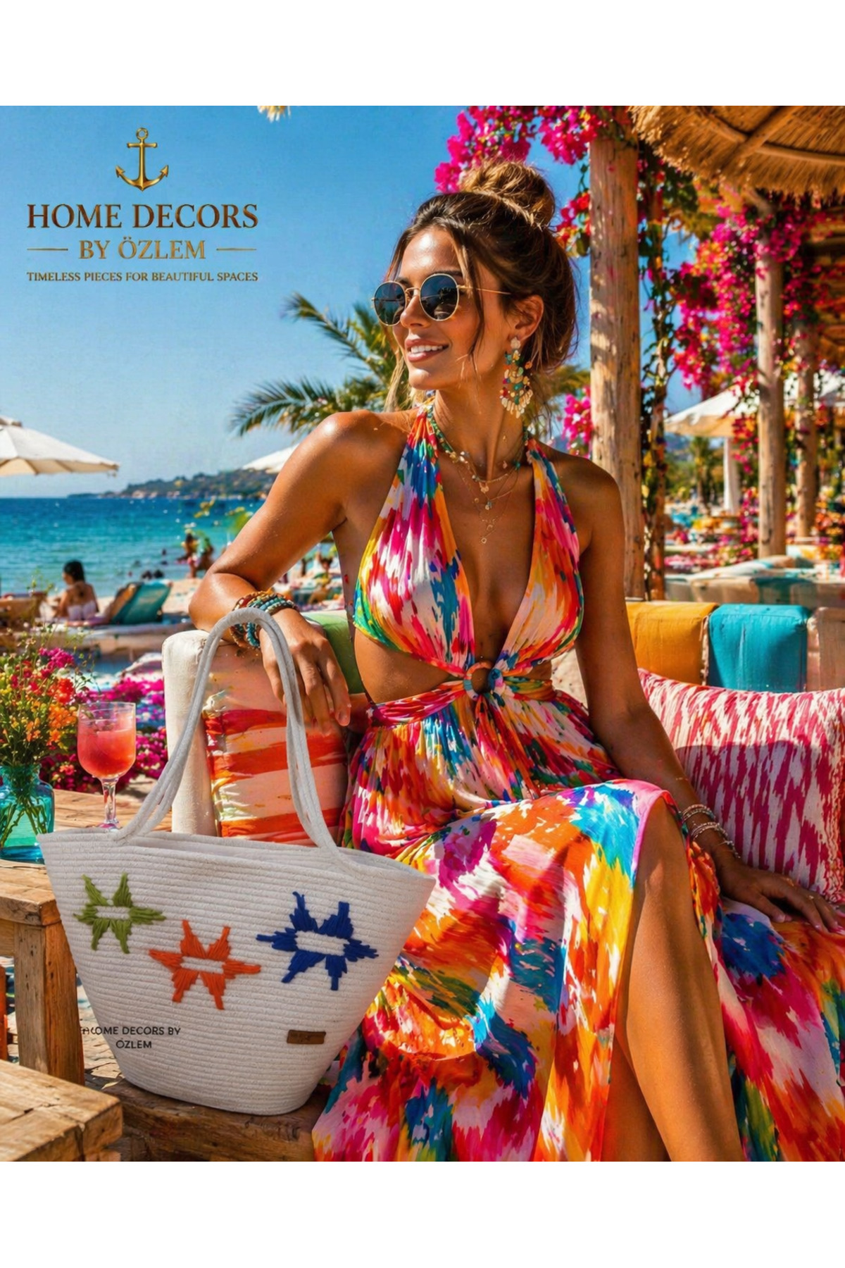 Ecru Shoulder Bag Beach Bag Casual Bag Straw Bag Handmade - 40~42x30cm