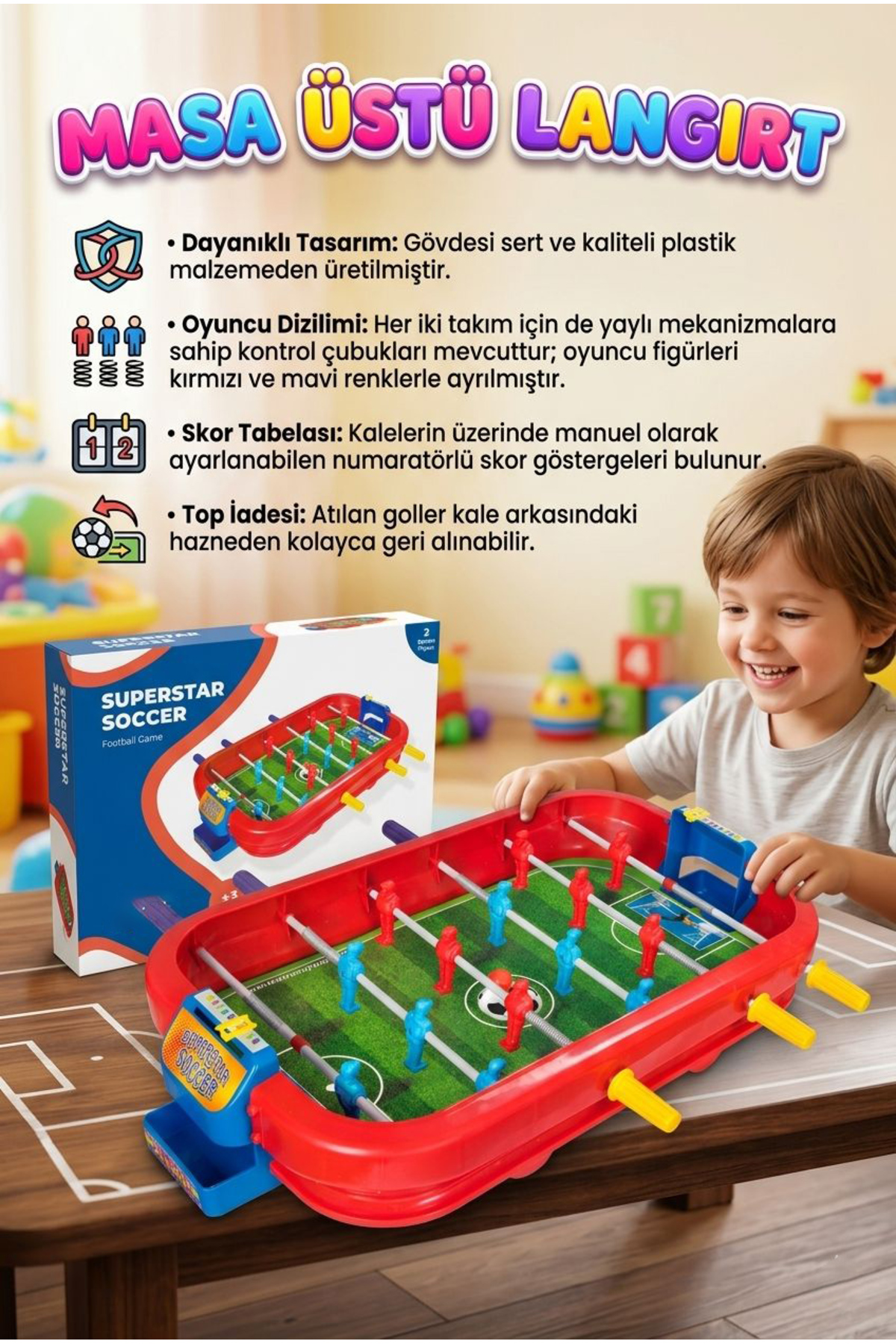 Tıfıl Toys 2 Kişilik Süper Star Futbol Masaüstü Langırt Skor