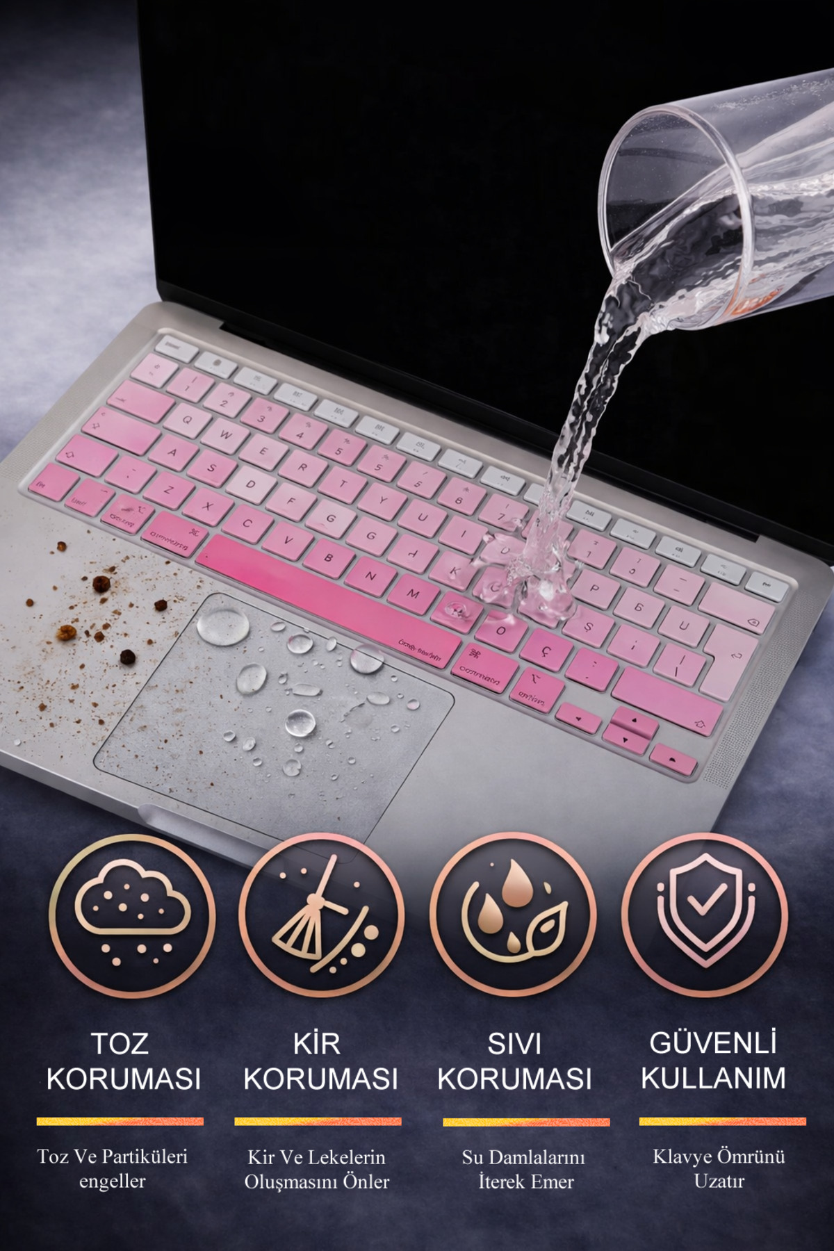 Macbook Air Case M1 13inch Keyboard Protector Turkish Q Print Touchscreen A2179 A2337 Compatible with Gradient