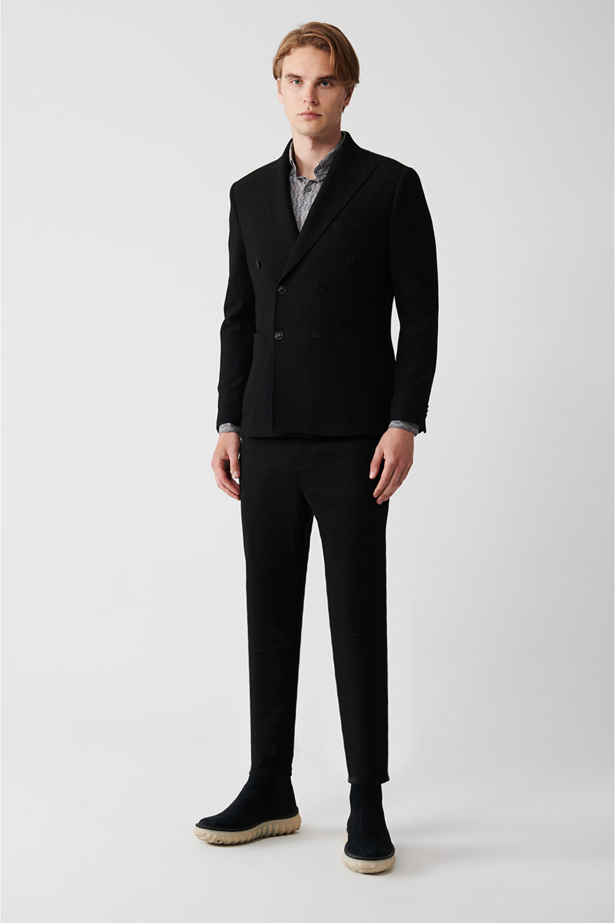 Avva  Erkek Siyah Kırlangıç Yaka Astarsız Kruvaze Ceket A32Y4052 - Görsel 6
