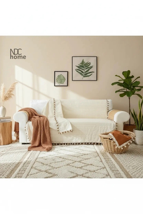NDC HOME Buldan Dokuması  Keten Ponponlu Koltuk Örtüsü (170 x 220)