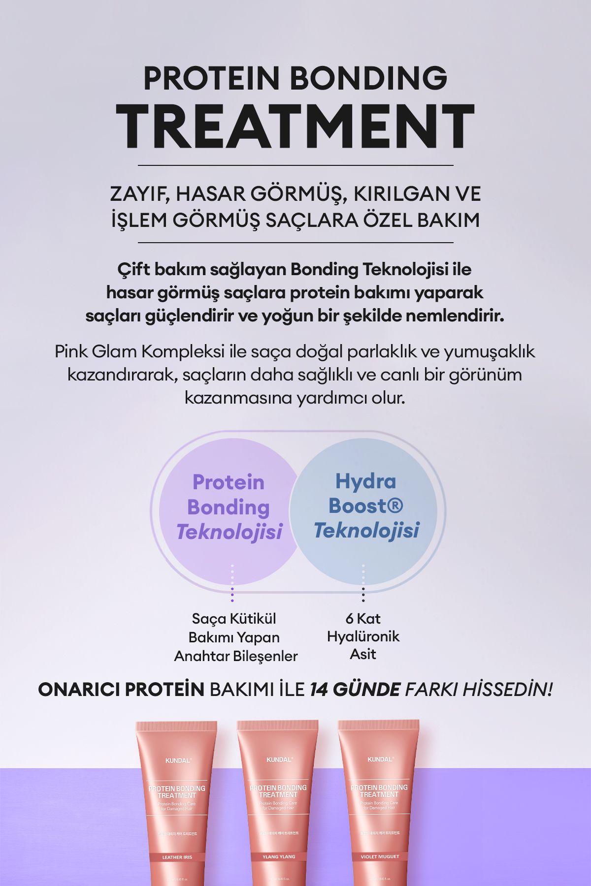 Yoğun Onarıcı ve Isı Koruyucu Bakım Kremi KUNDAL Protein Bonding Treatment 250ml Violet Muguet — 7100 — تصویر 3 از 9