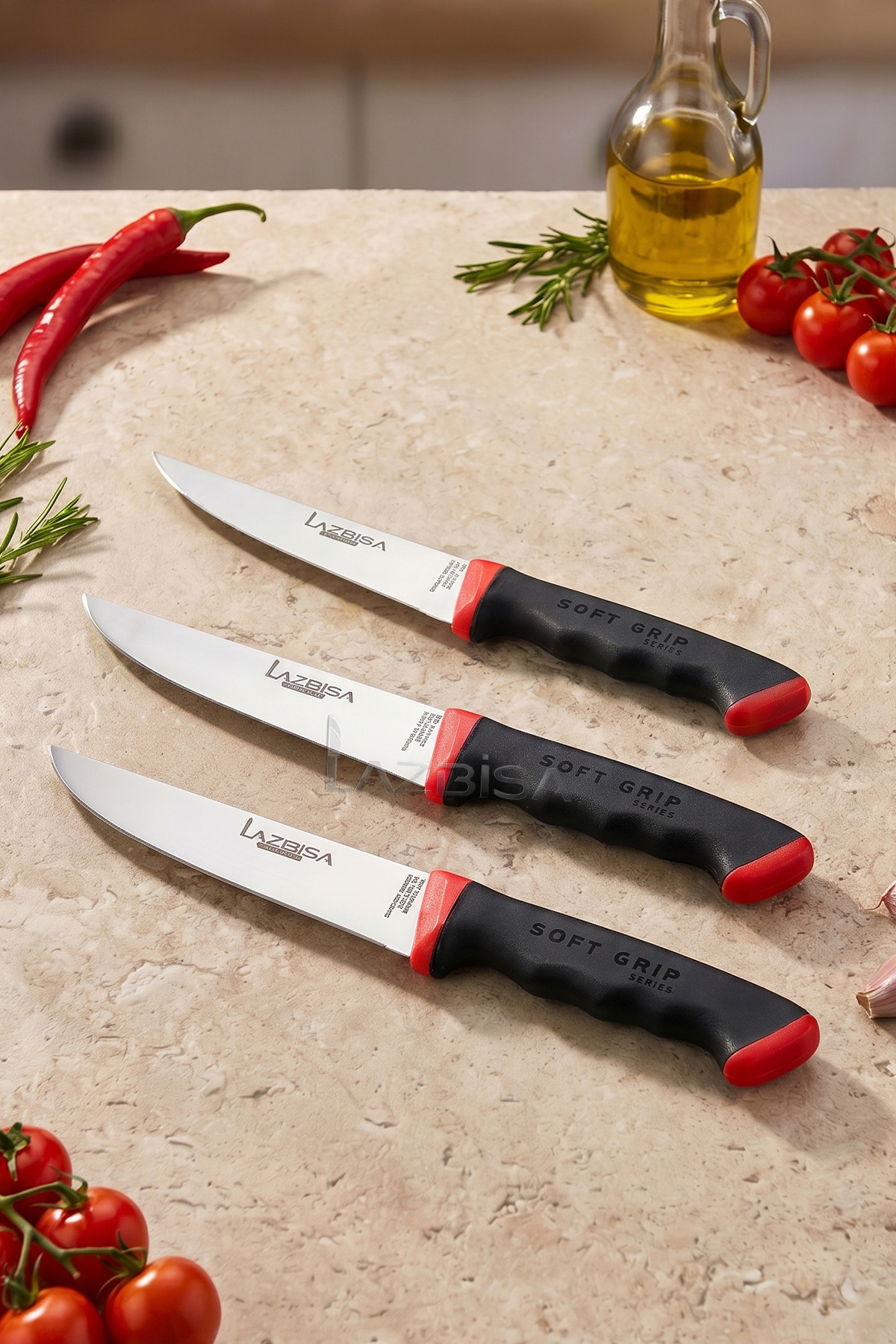 Soft Flu Kitchen Knife Set Meat Bread Vegetable Knife Set of 3 Daily Use (Mtf-052 )