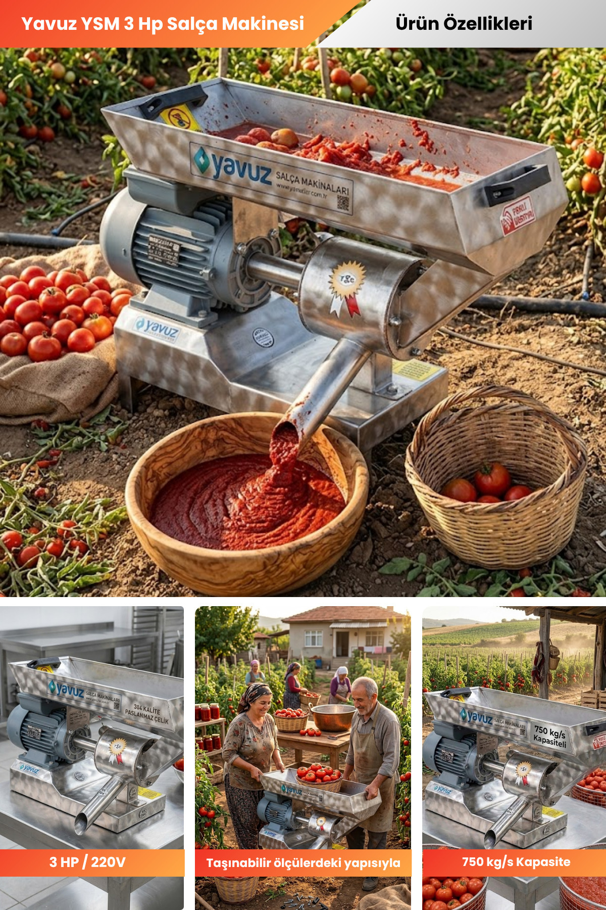 Yavuz YSM 3 Hp Salça Makinesi - Fiyatı, Yorumları