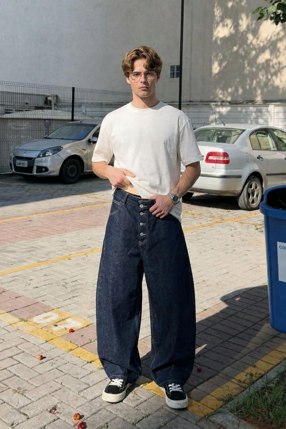 VAMOSCLO Barrel Fit Jeans Lacivert