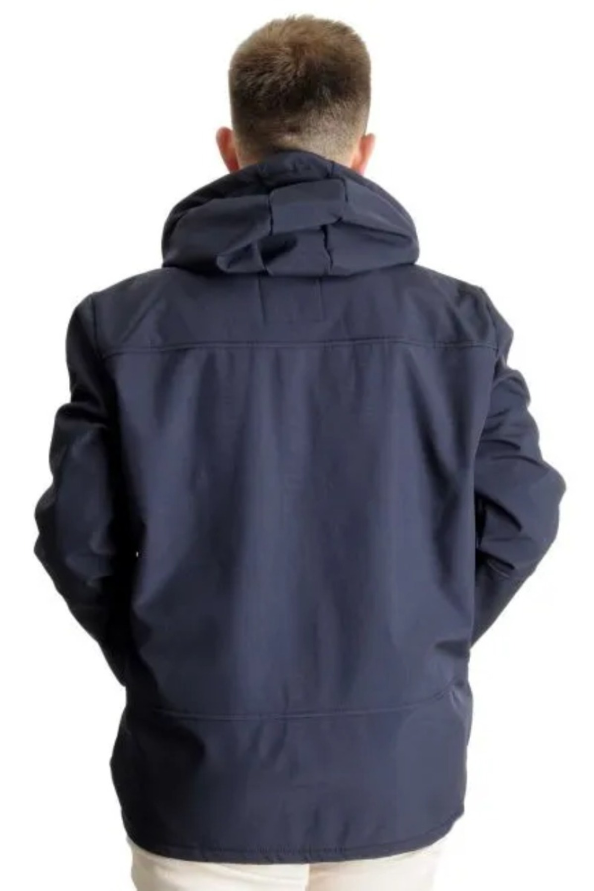 ModeXL Büyük Beden Erkek Kapüşonlu Mont Waterproof Softshell 21235 Lacivert görsel 4