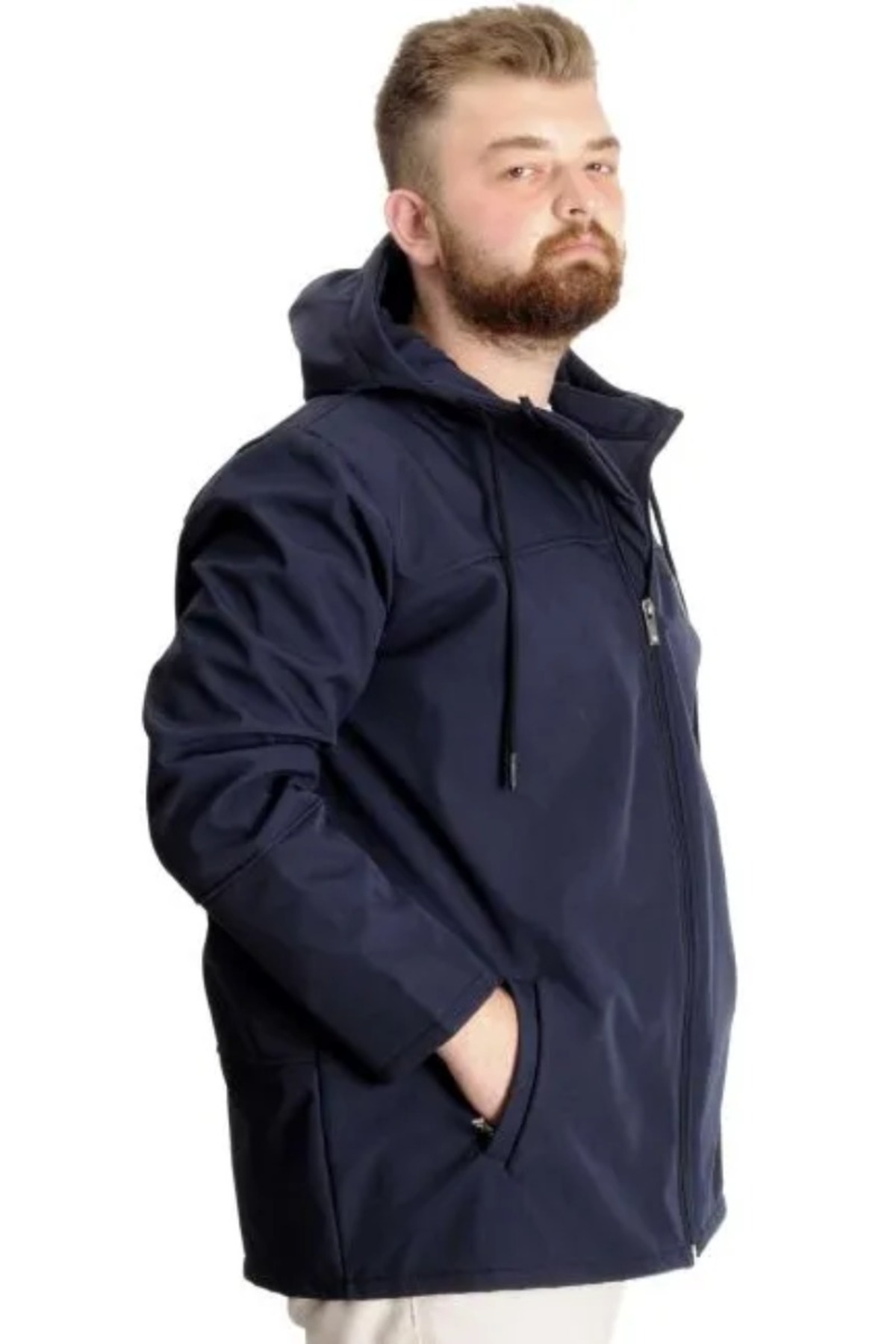 ModeXL Büyük Beden Erkek Kapüşonlu Mont Waterproof Softshell 21235 Lacivert görsel 2