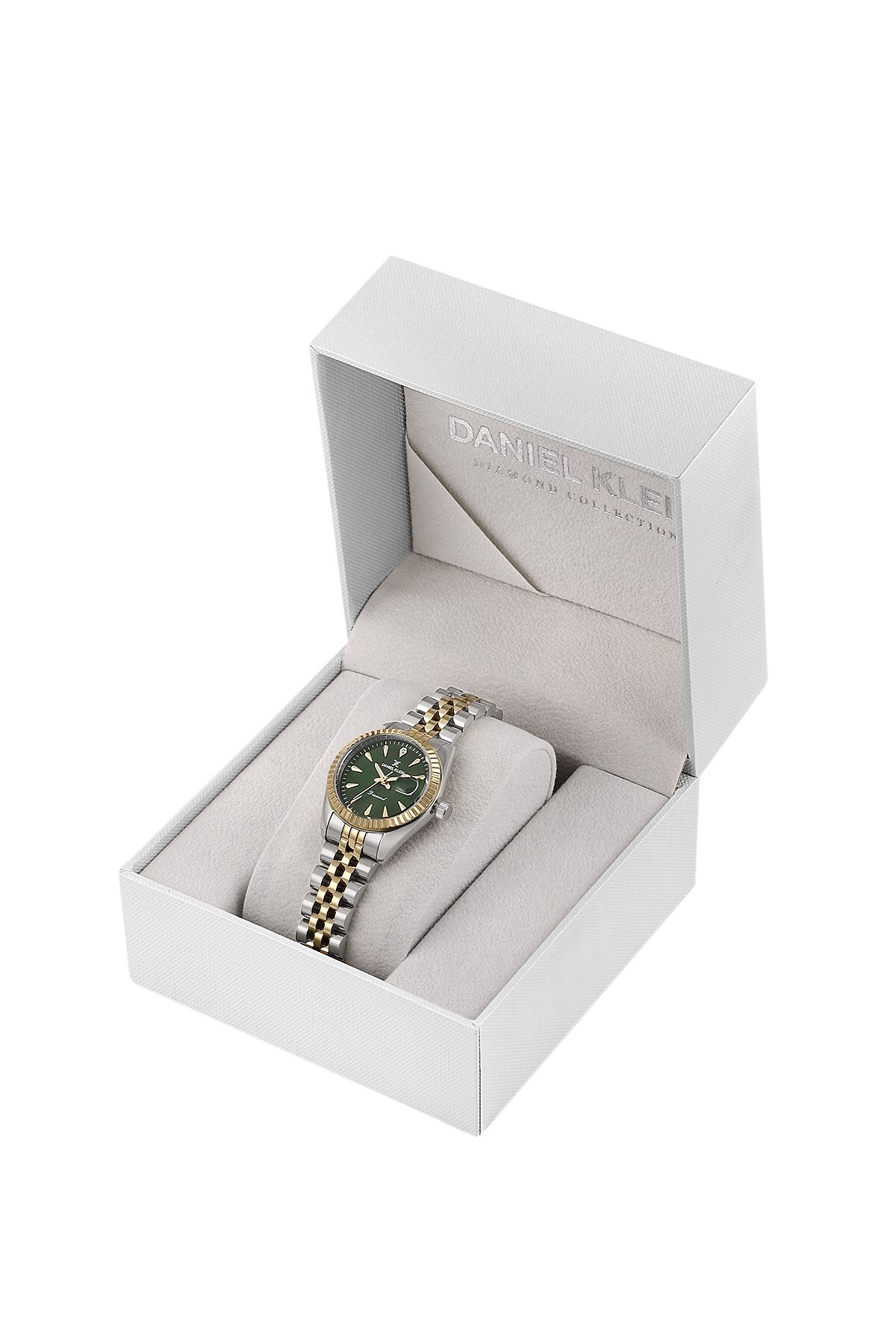 Daniel Klein  Jubile Kordon Pırlanta Taşlı Özel Diamond Serisi Küçük Kasalı (28 MM) Yeşil Kadranlı Kadın Kol Saati