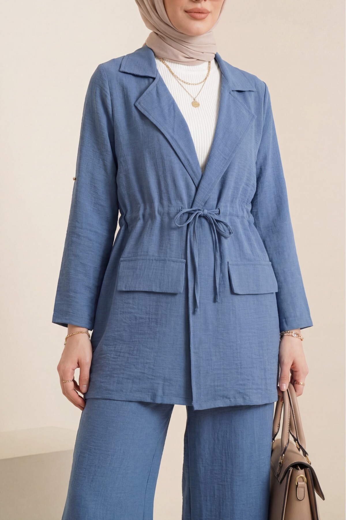 Modamorfo Linen Suit with Hooded Tunnel Bridge Jacket -Indigo