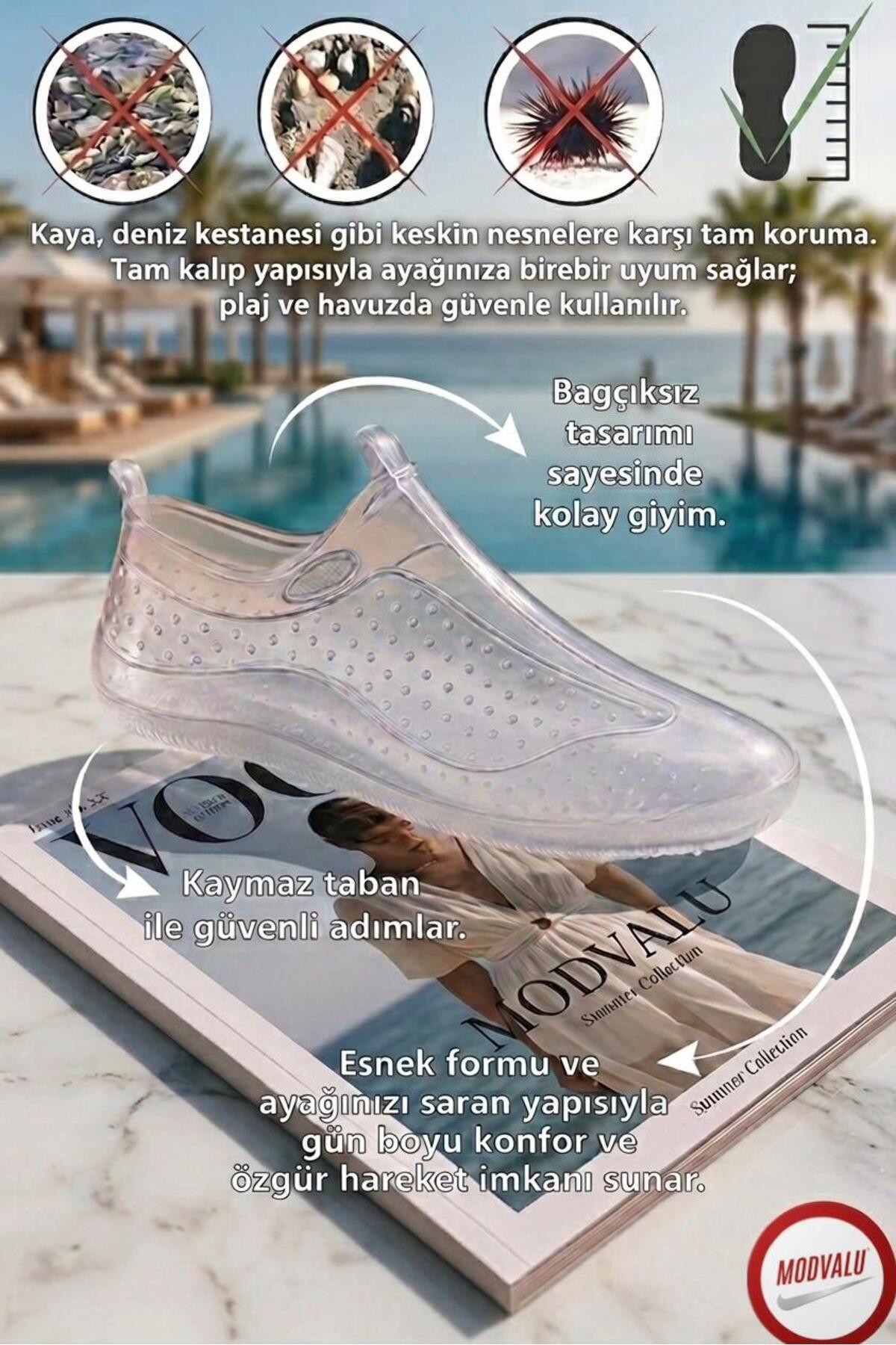 MODVALU Unisex Deniz Ayakkabısı Kaymaz Taban Şık Havuz Şeffaf Plaj Rafting Sandaleti Lastik