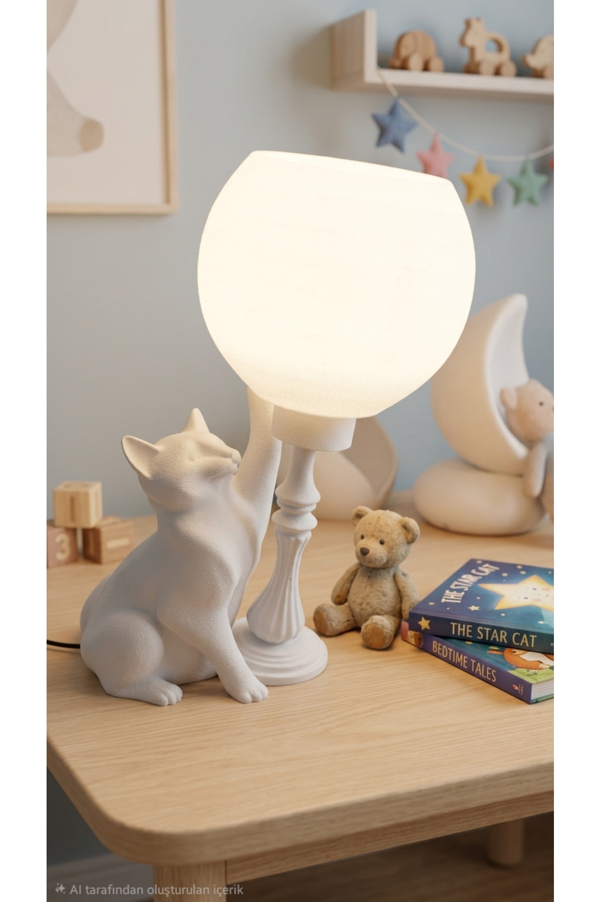Retro/virtage Lampshade and Globe Night Light with Rustic Cat Figure (with light bulb gift)