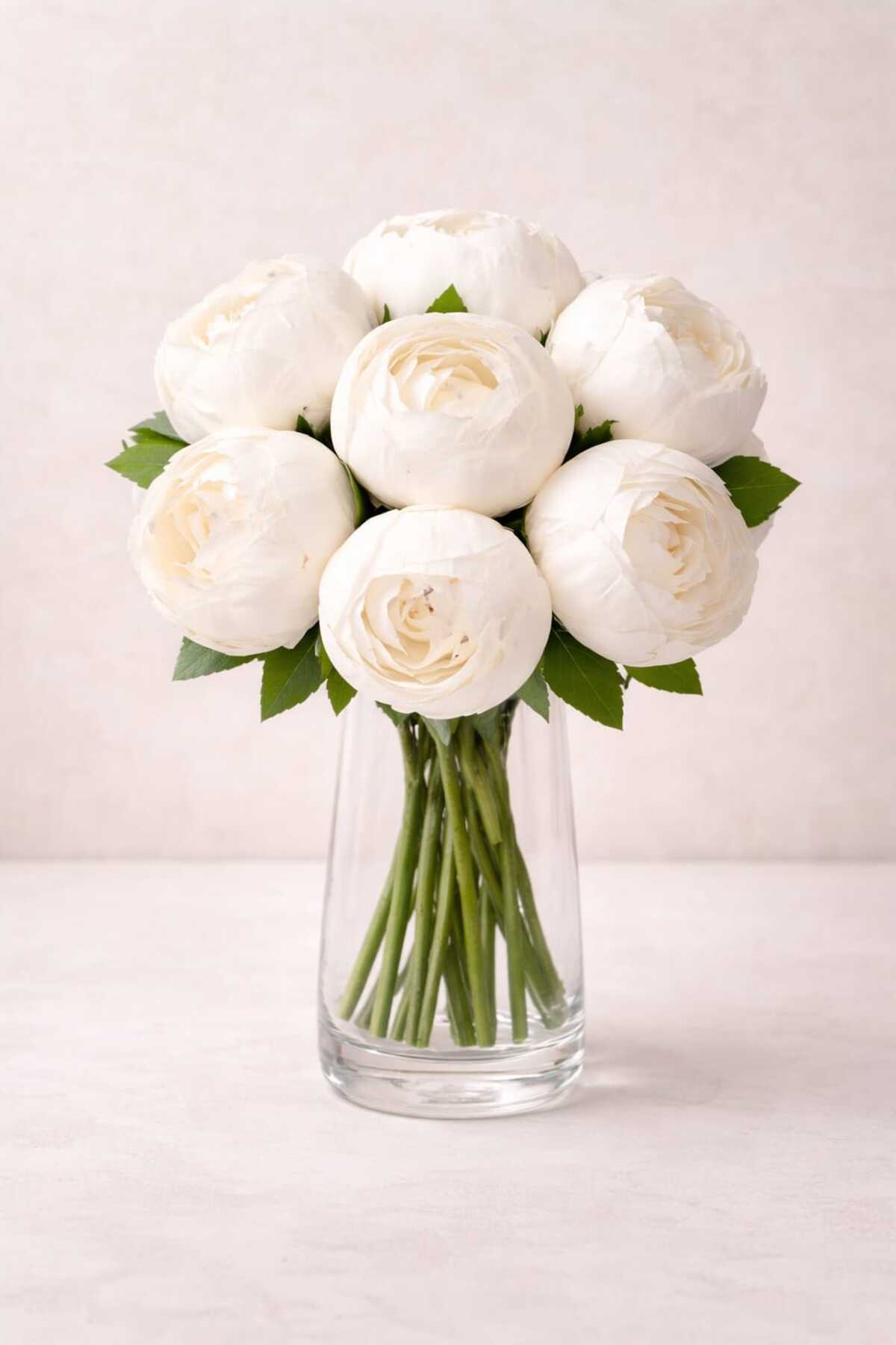 7 BIG HEADS 30 CM TALL 8 CM DIAMETER CREAM PEONY ROSES VASE DECOR BRIDAL BOUQUET