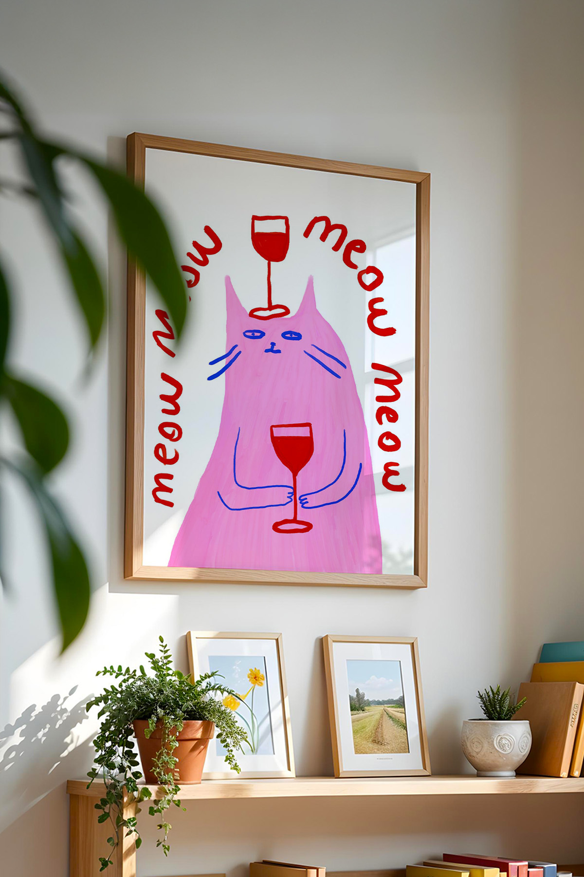 Kedi ve Şarap Temalı Yazılı Tablo Eğlenceli Poster Duvar Dekoru Çerçevesiz
