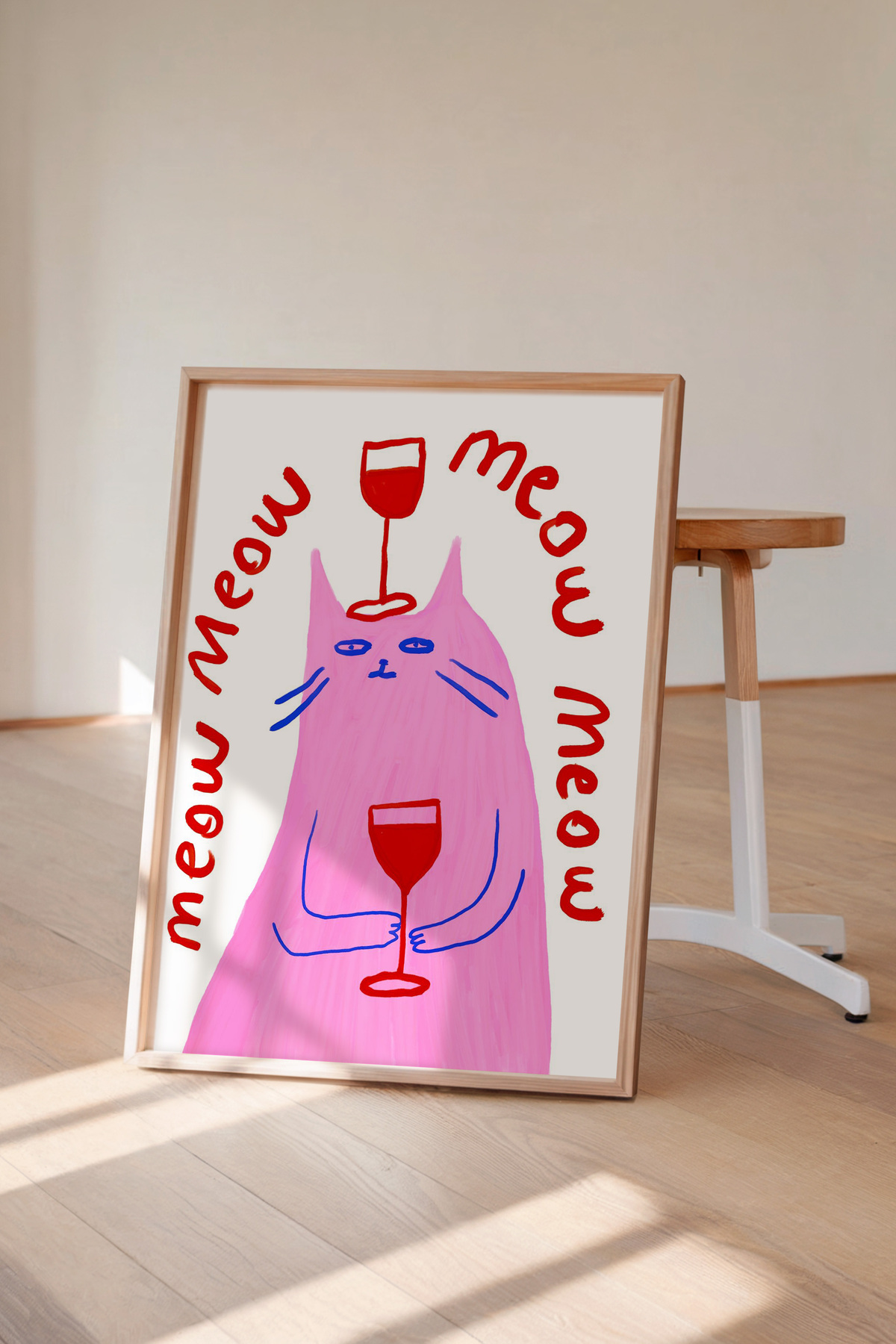 Kedi ve Şarap Temalı Yazılı Tablo Eğlenceli Poster Duvar Dekoru Çerçevesiz