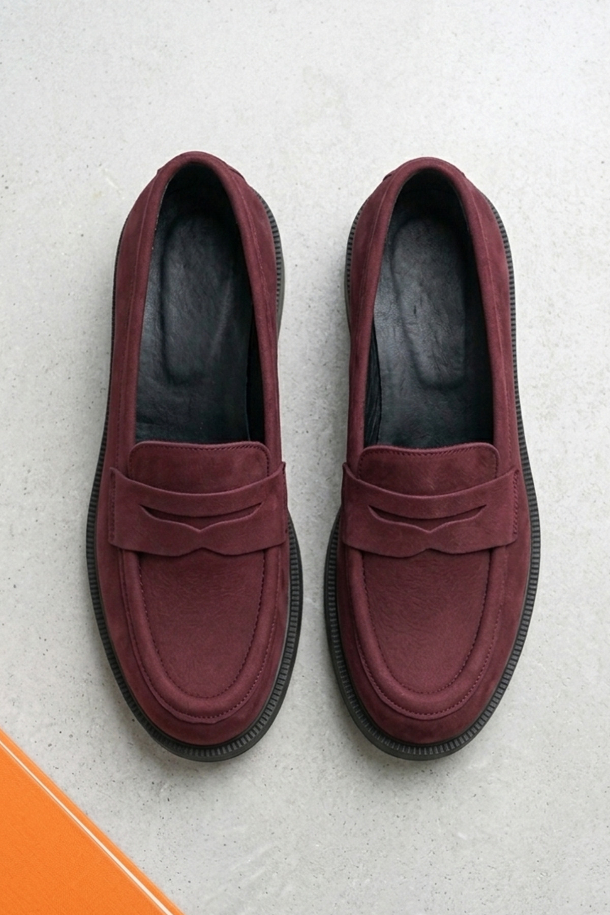 GRADA Bordo Nubuk Loafer Hakiki Deri Kadın Ayakkabı Gerçek Deri Bordo Nubuk Kadın Makosen Ayakkabısı