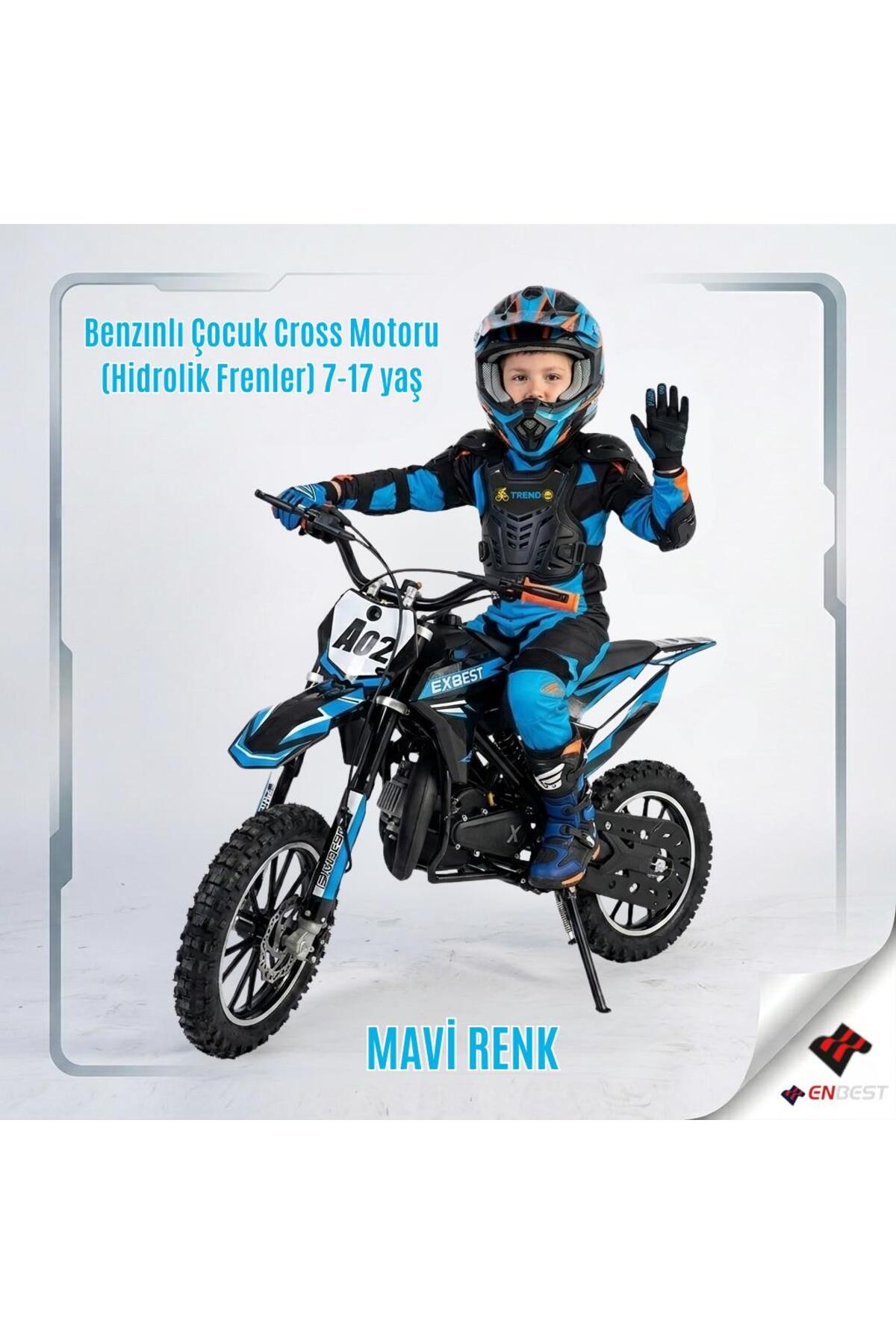 Enbest Benzınlı Çocuk Cros Motoru (Hidrolik Frenler) 7-17 yaş