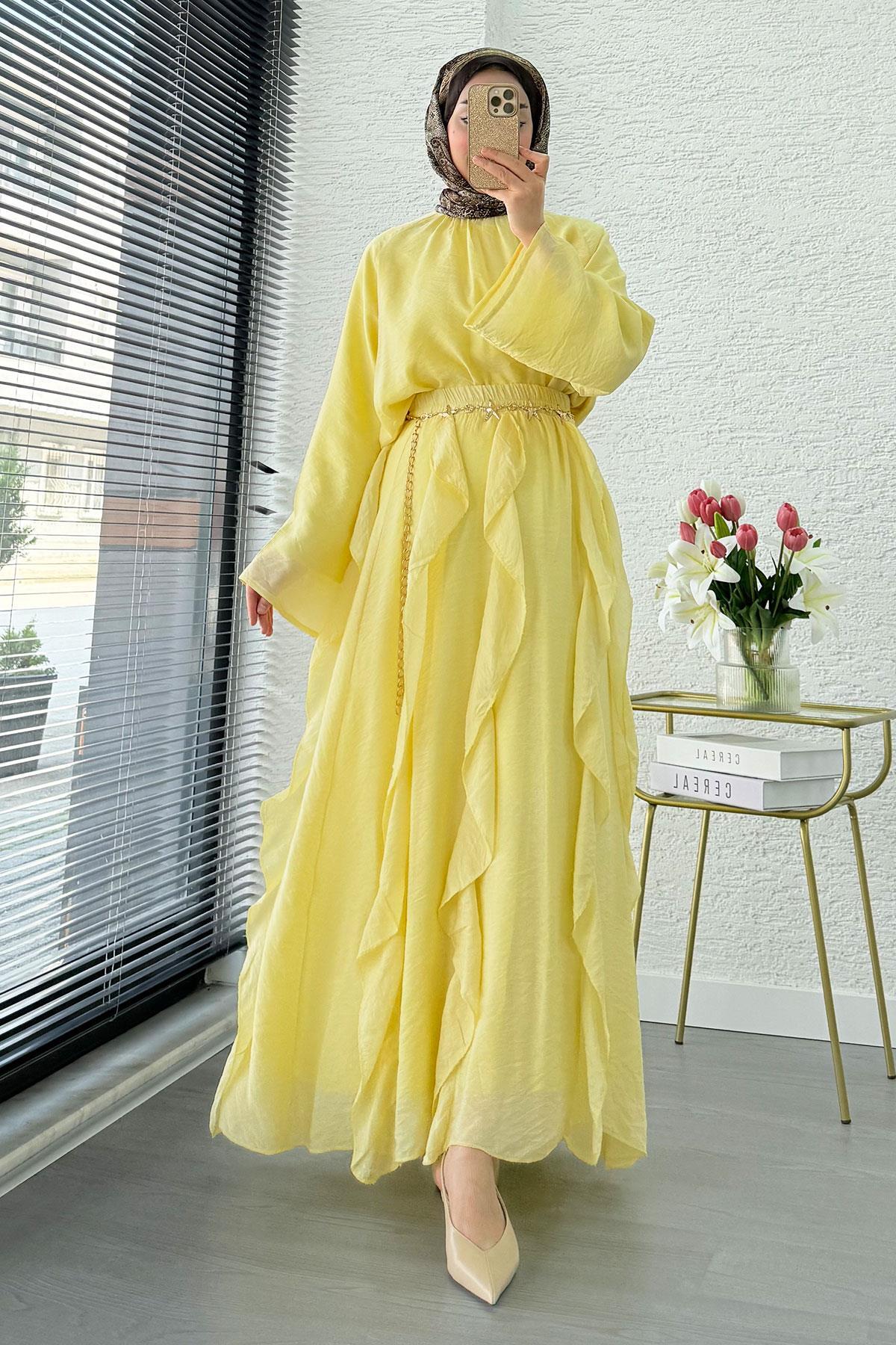 MELEK ARAZ Cotton Voile Skirt Ruffled Double Set - Yellow