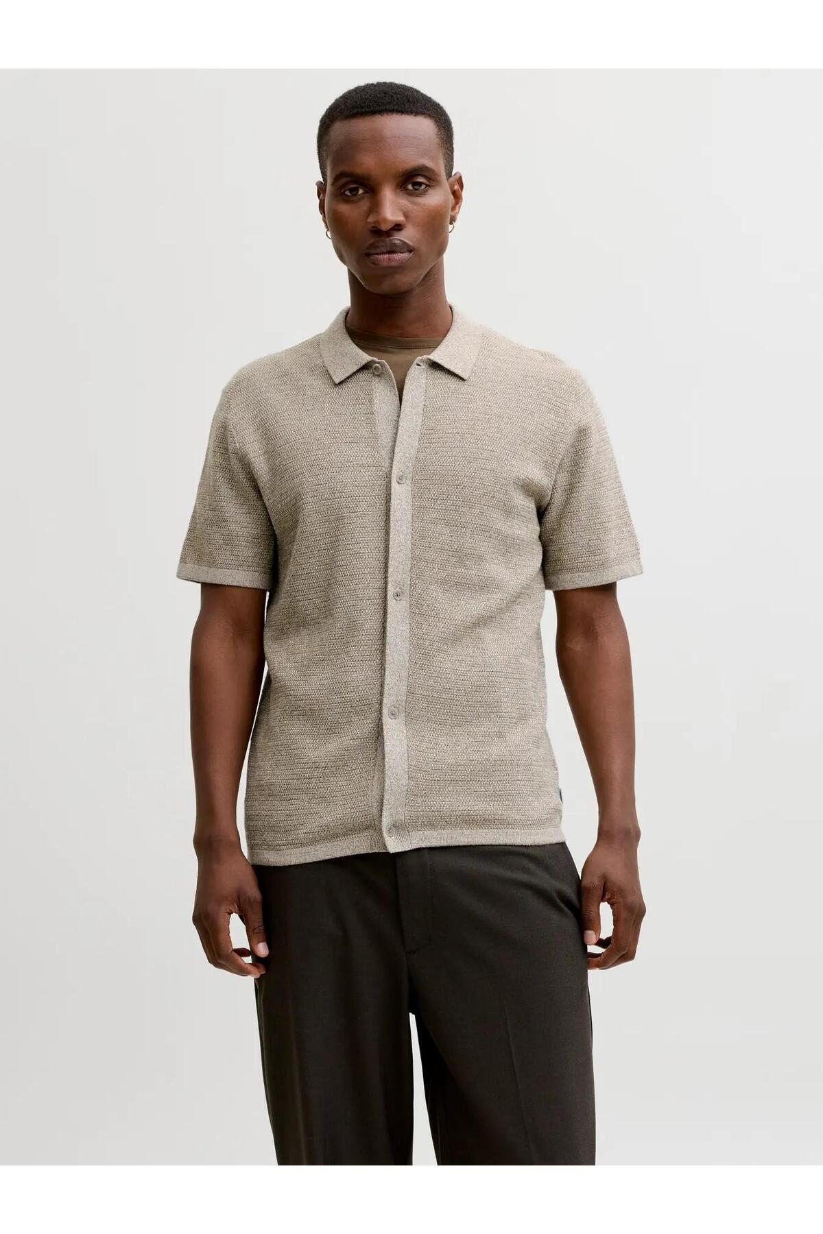 تی‌شرت یقه گرد مردانه قهوه‌ای Jjegeorge مدل SS Sn 12288253-Coriander جک اند جونز پولوشرت Jack & Jones