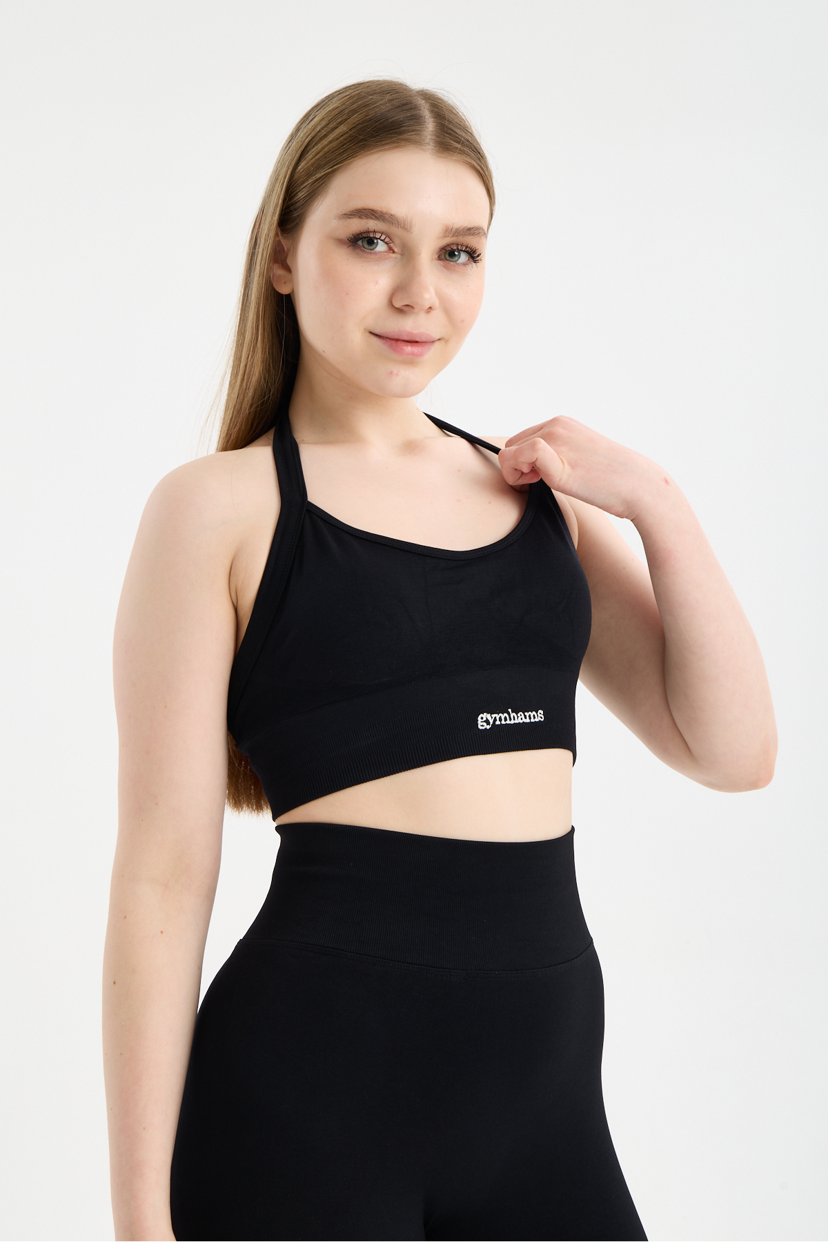 gymhams Drop Halter Yaka Seamless Spor Sütyeni - Esnek Soft Yoga/Pilates/Fitness Üstü görsel 6