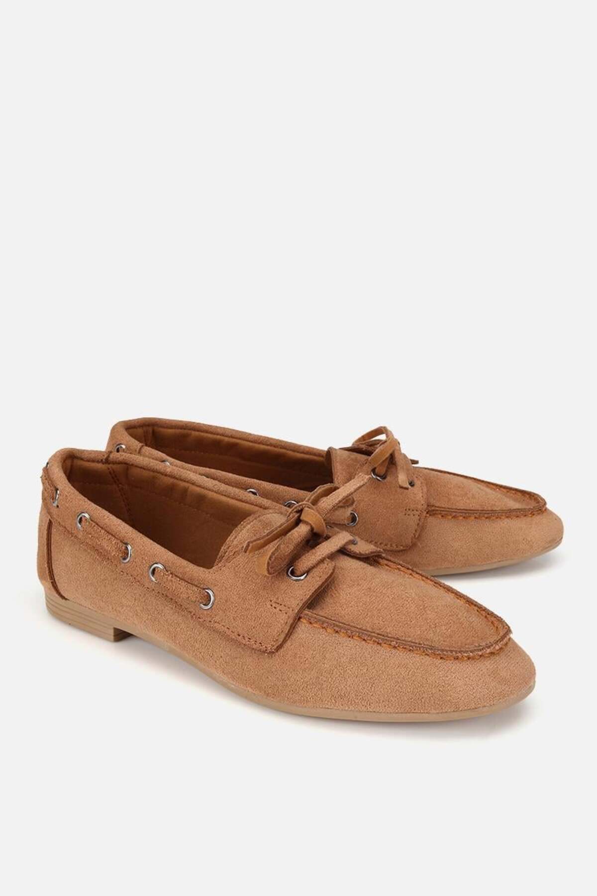 Yaya by Hotiç Kadın Taba Süet Bağcıklı Dikiş Detaylı Loafer görsel 2
