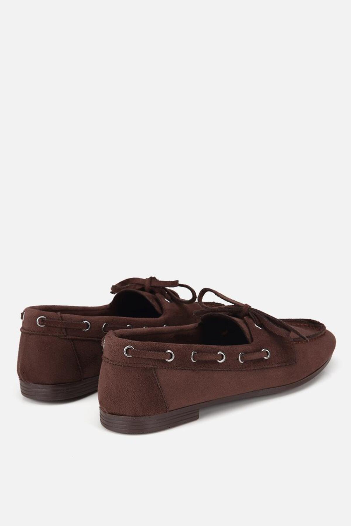 Yaya by Hotiç Kadın Kahverengi Süet Bağcıklı Dikiş Detaylı Loafer görsel 3
