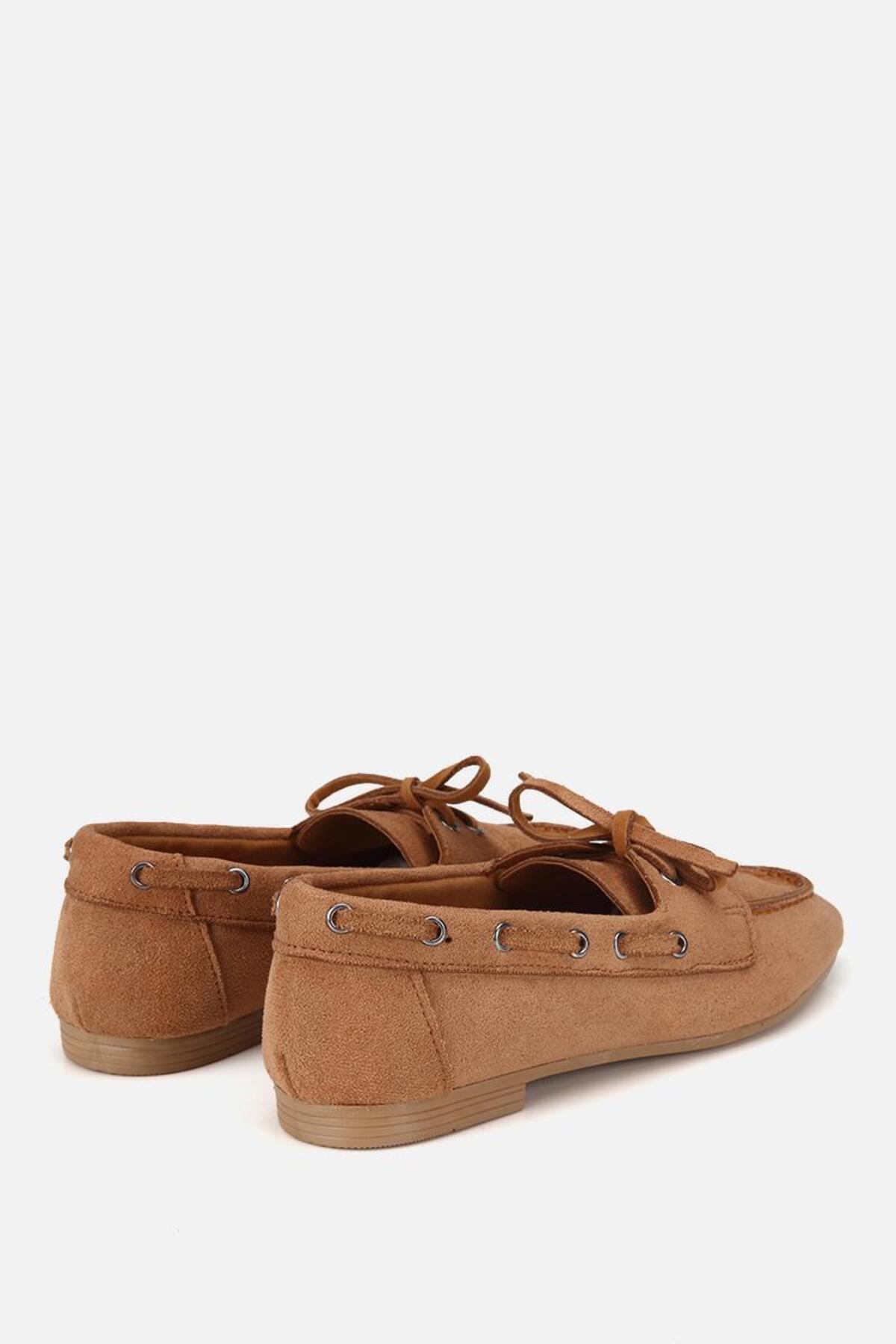 Yaya by Hotiç Kadın Taba Süet Bağcıklı Dikiş Detaylı Loafer görsel 3