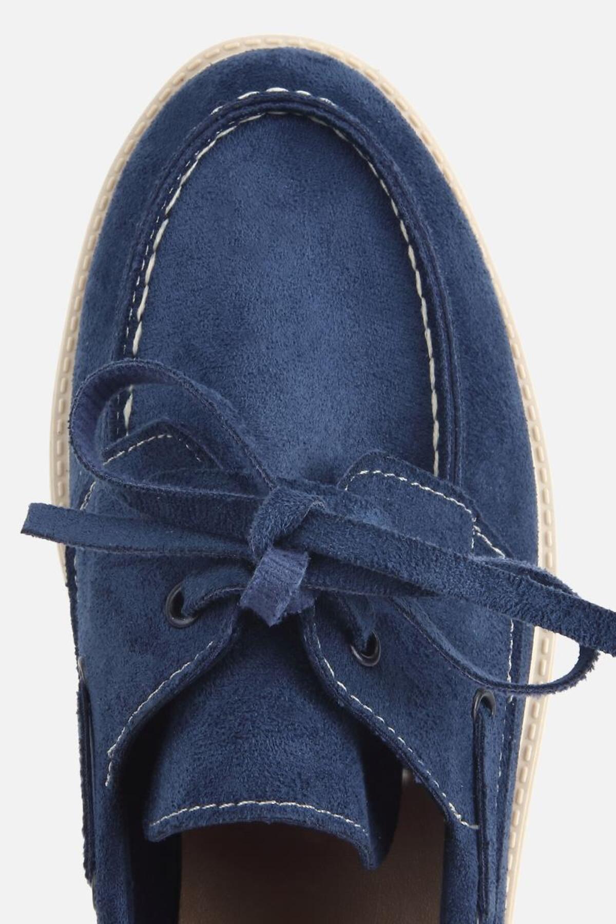 Yaya by Hotiç Kadın Laci̇vert Süet Bağcıklı Kalın Taban Loafer görsel 5