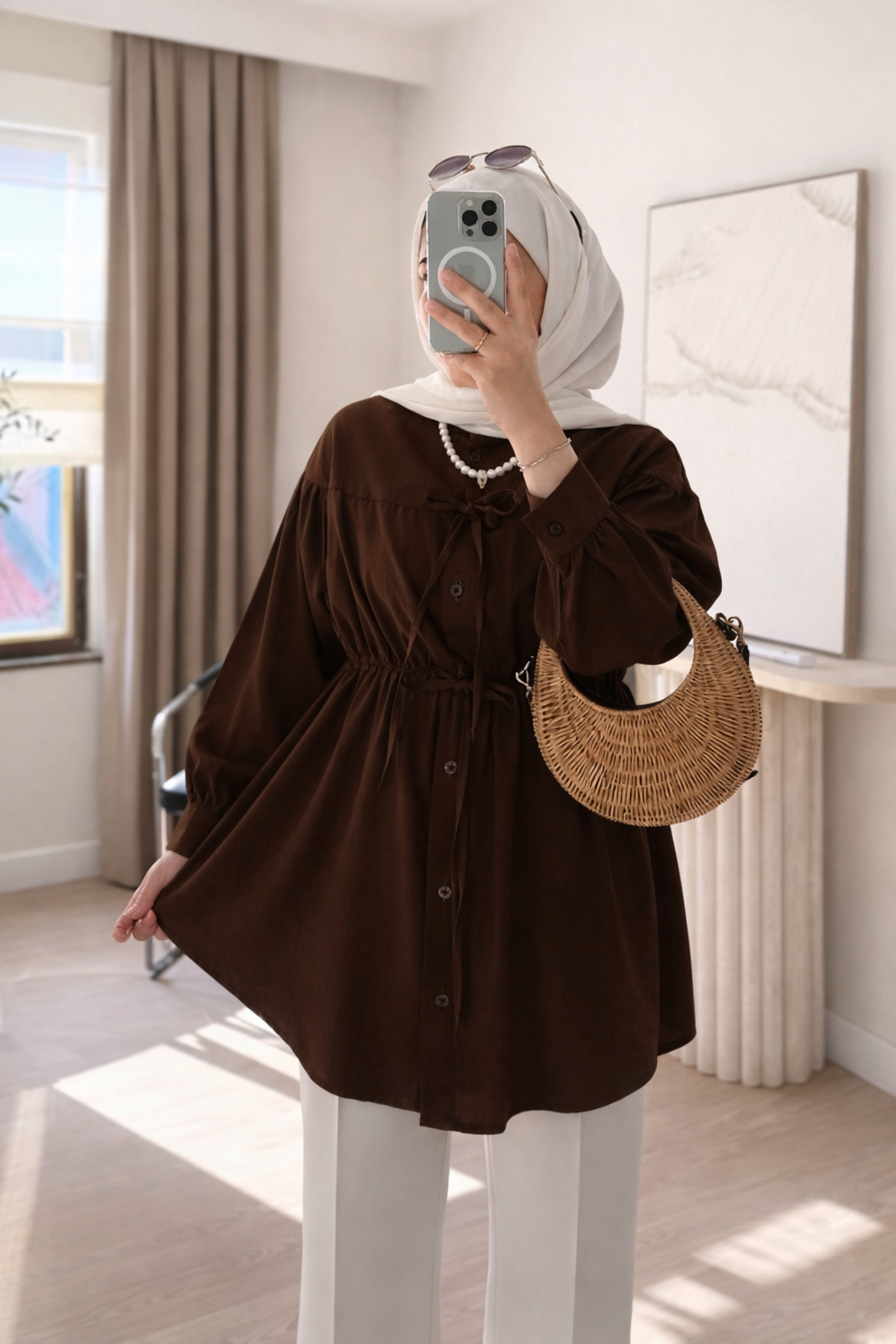 unika boutique  Kadın Büzgü Detaylı Tesettür Gömlek