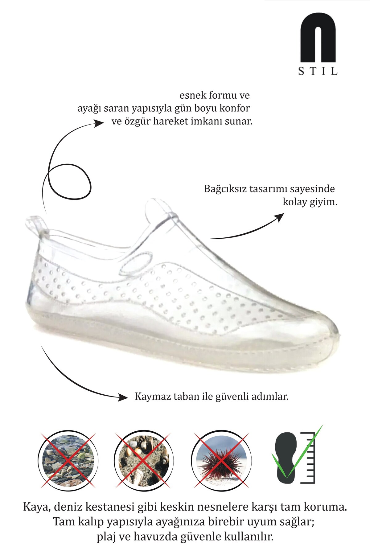 Nstil Allyup Unisex Deniz Ayakkabısı Kaymaz Taban Şık Havuz Simli-Simsiz-Şeffaf Plaj Rafting Sandaleti 130 görsel 5