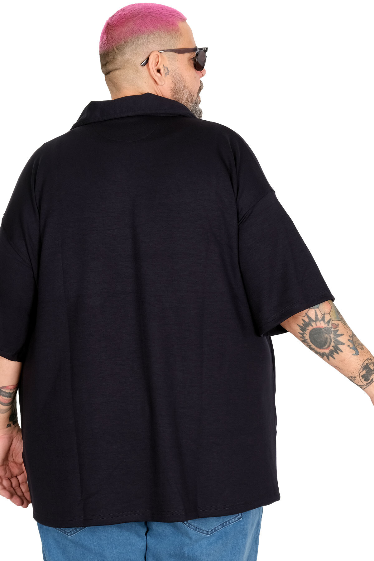 ModeXL Mode XL Büyük Beden Gomlek Apas Yaka Kısa Kol U26380 LACİVERT görsel 5