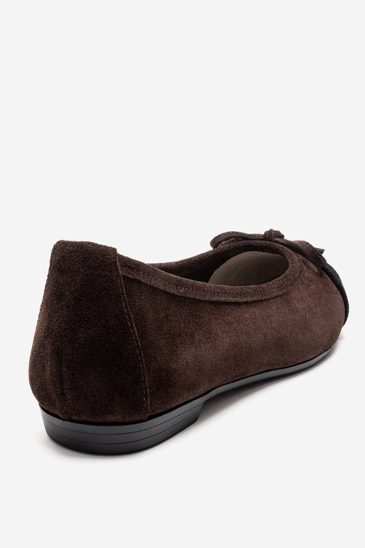 LuviShoes BOLEO Kahverengi Süet Siyah Hakiki Deri Kadın Babet Ayakkabı görsel 5
