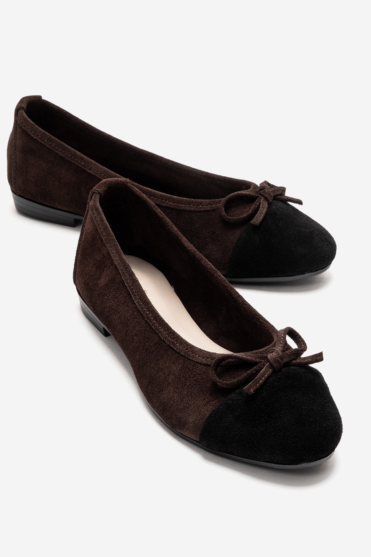 LuviShoes BOLEO Kahverengi Süet Siyah Hakiki Deri Kadın Babet Ayakkabı