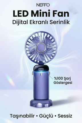 NEFFO Mini Klima Led Göstergeli Şarjlı El Fanı Vantilatör 5 Kademeli Hız Seri...