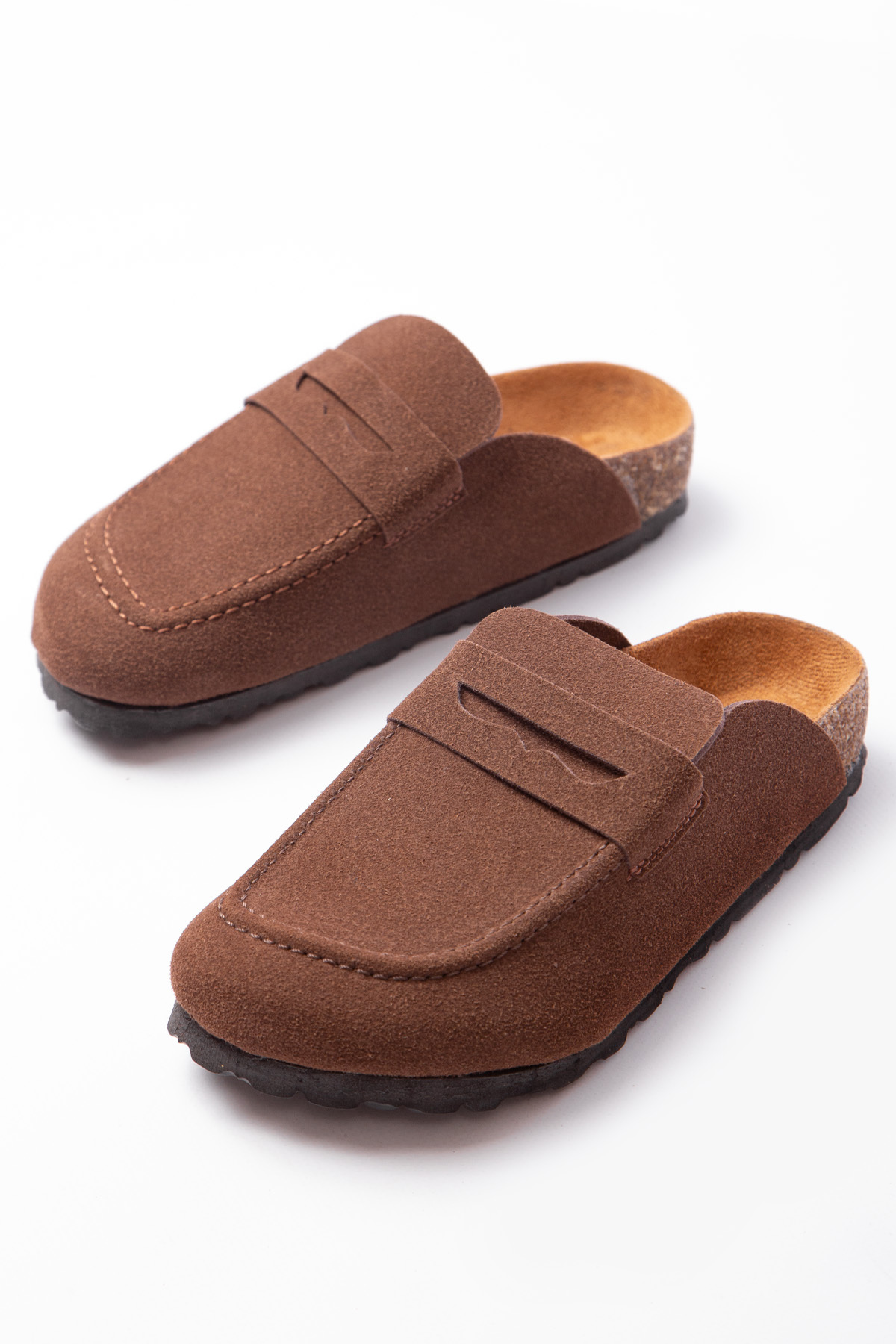 SBronze Kahve Unisex Mantar Taban Kadın Terlik görsel 2