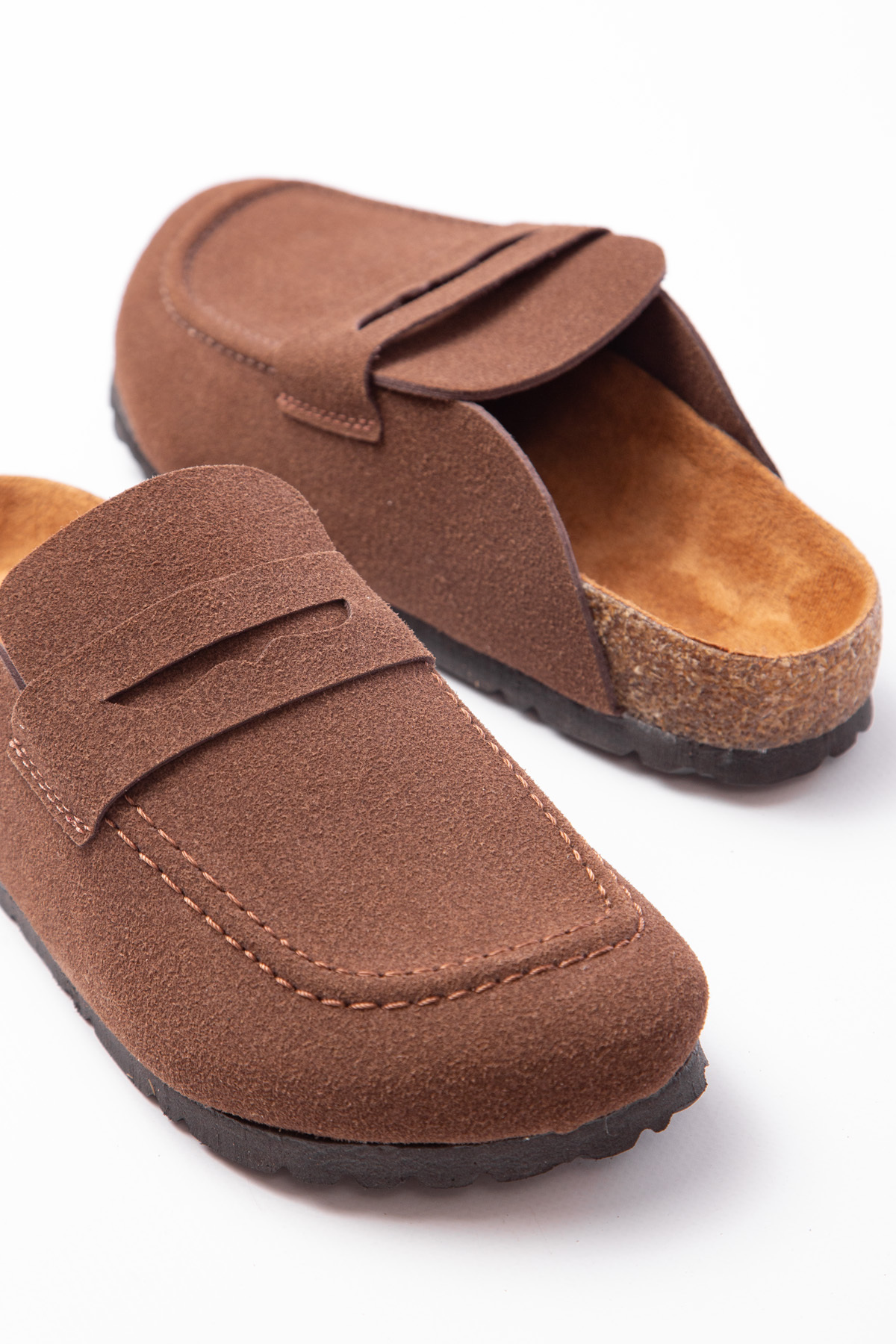 SBronze Kahve Unisex Mantar Taban Kadın Terlik görsel 4